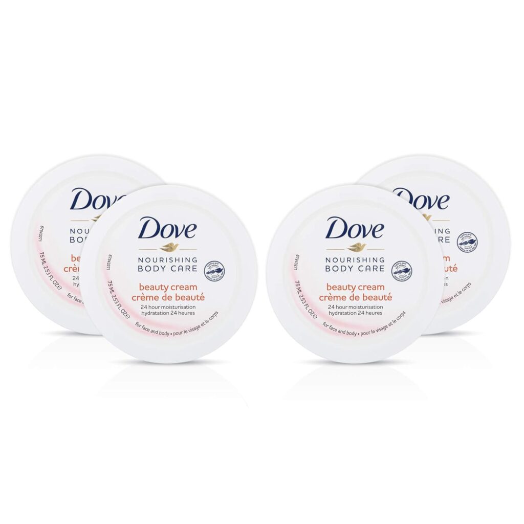 Dove Nourishing Body Care, Face, Hand, and Body Beauty Cream for Normal to Dry Skin Lotion for Women with 24-Hour Moisturization, 4-Pack, 2.53 Oz Each Jar