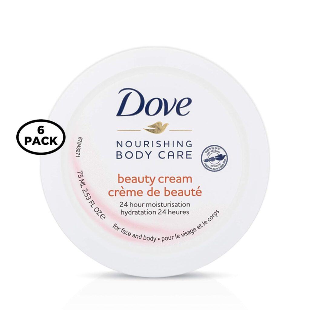 Dove Nourishing Body Care, Face, Hand, and Body Beauty Cream for Normal to Dry Skin Lotion for Women with 24-Hour Moisturization, 4-Pack, 2.53 Oz Each Jar