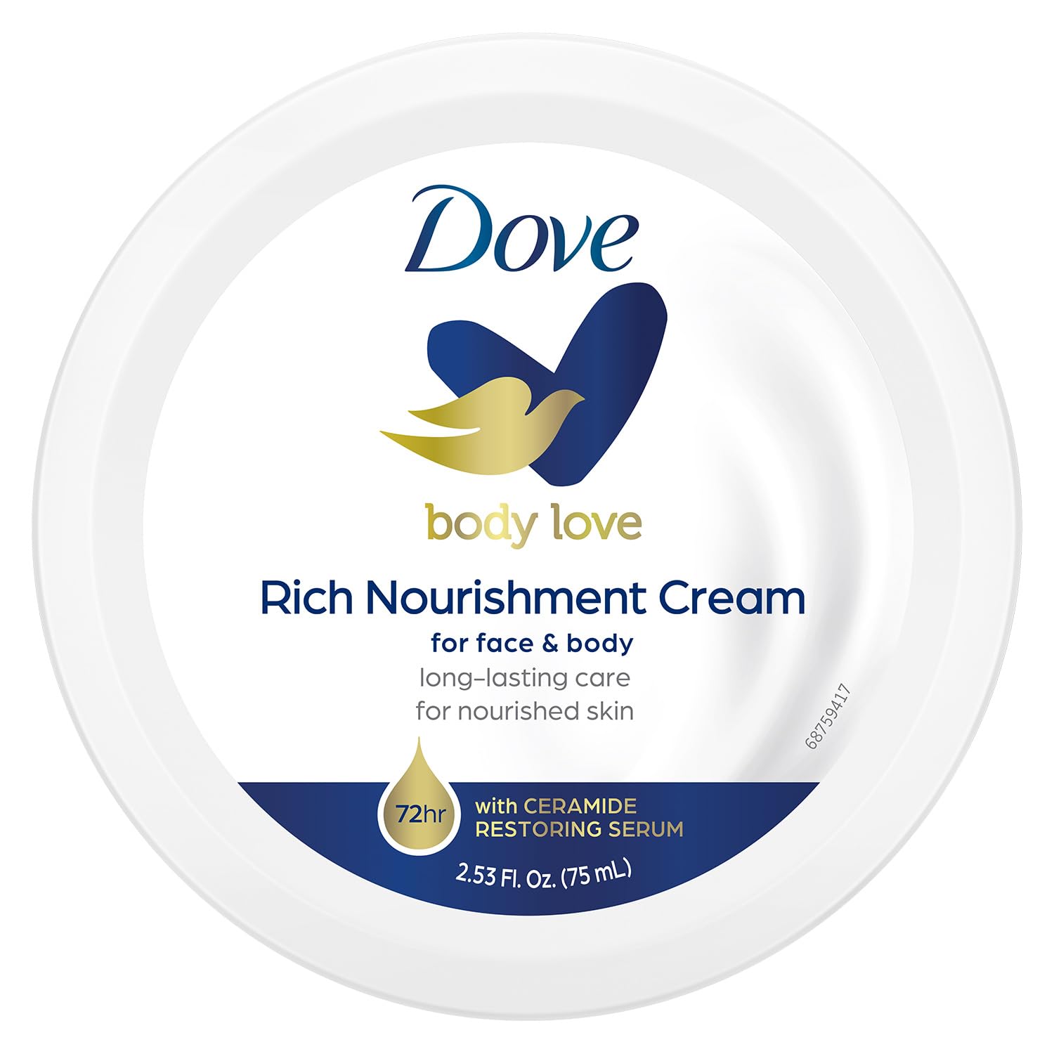 Dove Nourishing Body Care, Face, Hand, and Body Rich Nourishment Cream for Extra Dry Skin with 48-Hour Moisturization, 4-Pack, 2.53 Oz Each Jar