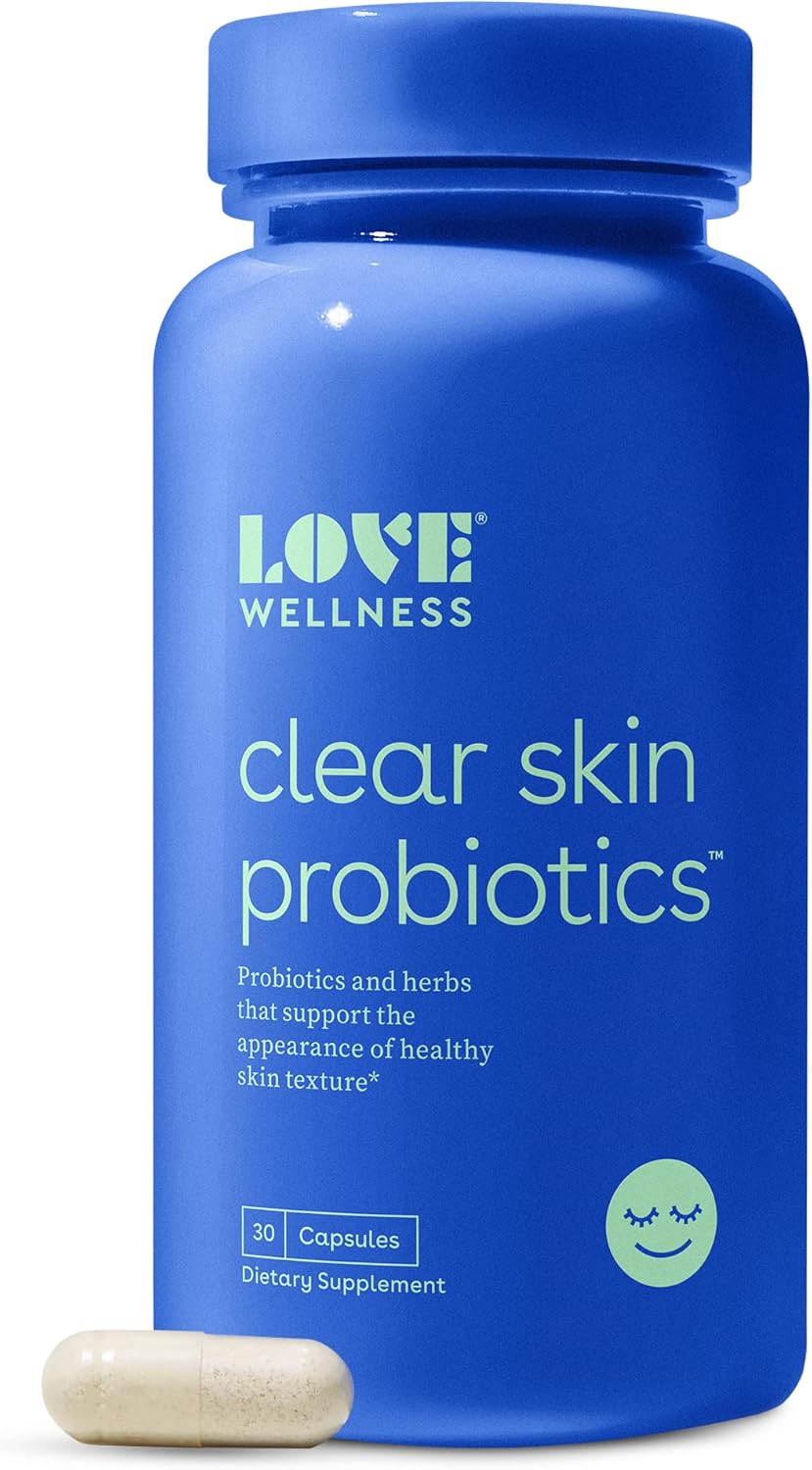 Love Wellness Clear Skin Probiotic | Clear Up Hormonal Acne Pimples, Reduce Pores for Healthy Hydrated Skin | Zinc, Bifidobacterium Longum  Chaste Tree Fruit Extract | Safe  Effective | 30 Capsules