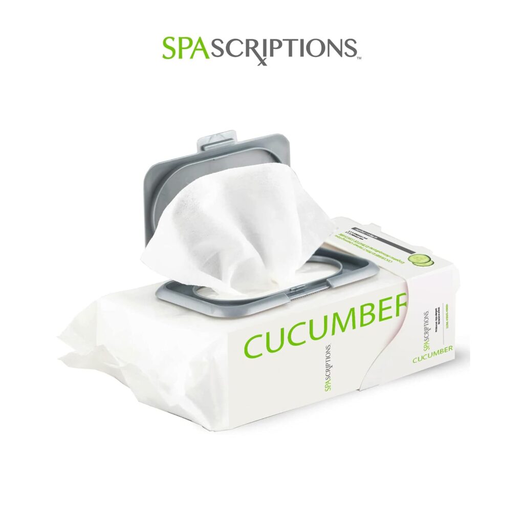 SpaScriptions Cucumber Makeup and Face Cleansing Wipes - Usable as Even Waterproof Mascara Cleanser Wipes - Face Wipes for Women for Beauty, Personal Care, Gentle and Effective Makeup Cleanser 60 Ct. 1 Pack