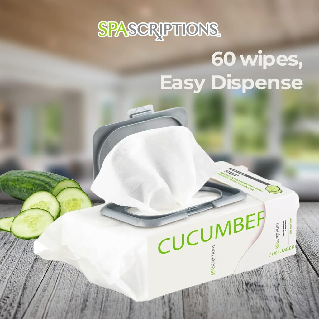 SpaScriptions Cucumber Makeup and Face Cleansing Wipes - Usable as Even Waterproof Mascara Cleanser Wipes - Face Wipes for Women for Beauty, Personal Care, Gentle and Effective Makeup Cleanser 60 Ct. 1 Pack