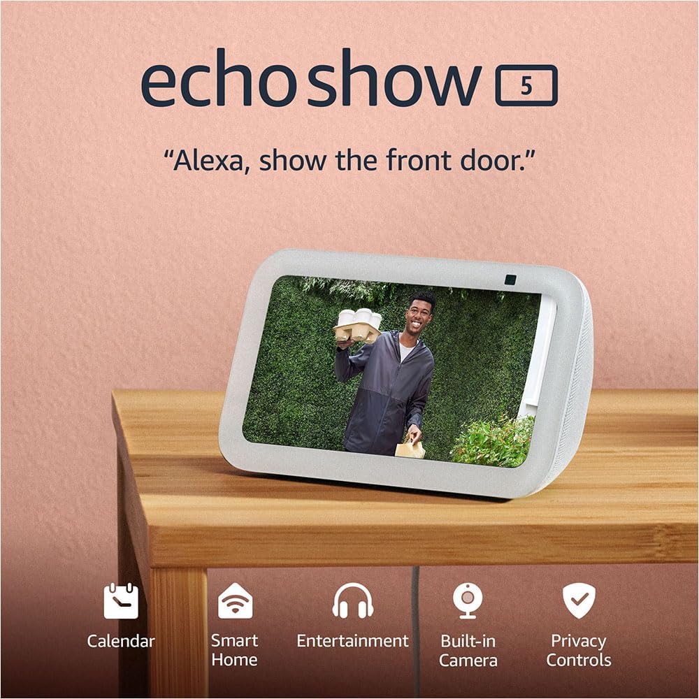 Amazon Echo Show 5 (3rd Gen, 2023 release) | Smart display with 2x the bass and clearer sound | Glacier White