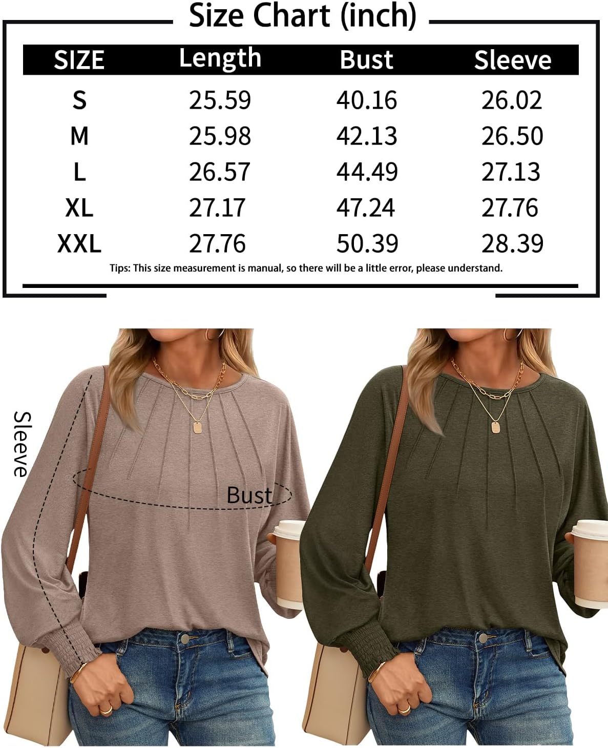 AUTOMET Womens Fall Fashion Long Sleeve Shirts Fall Tops Pleated Shirts Casual Loose Dressy Basic Trendy Clothes 2024