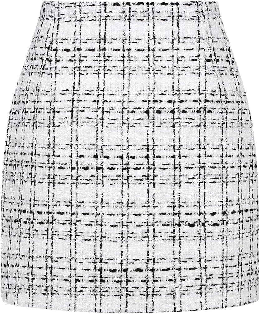 IDEALSANXUN Womens High Waist Plaid Skirt Bodycon Pencil Wool Mini Skirts