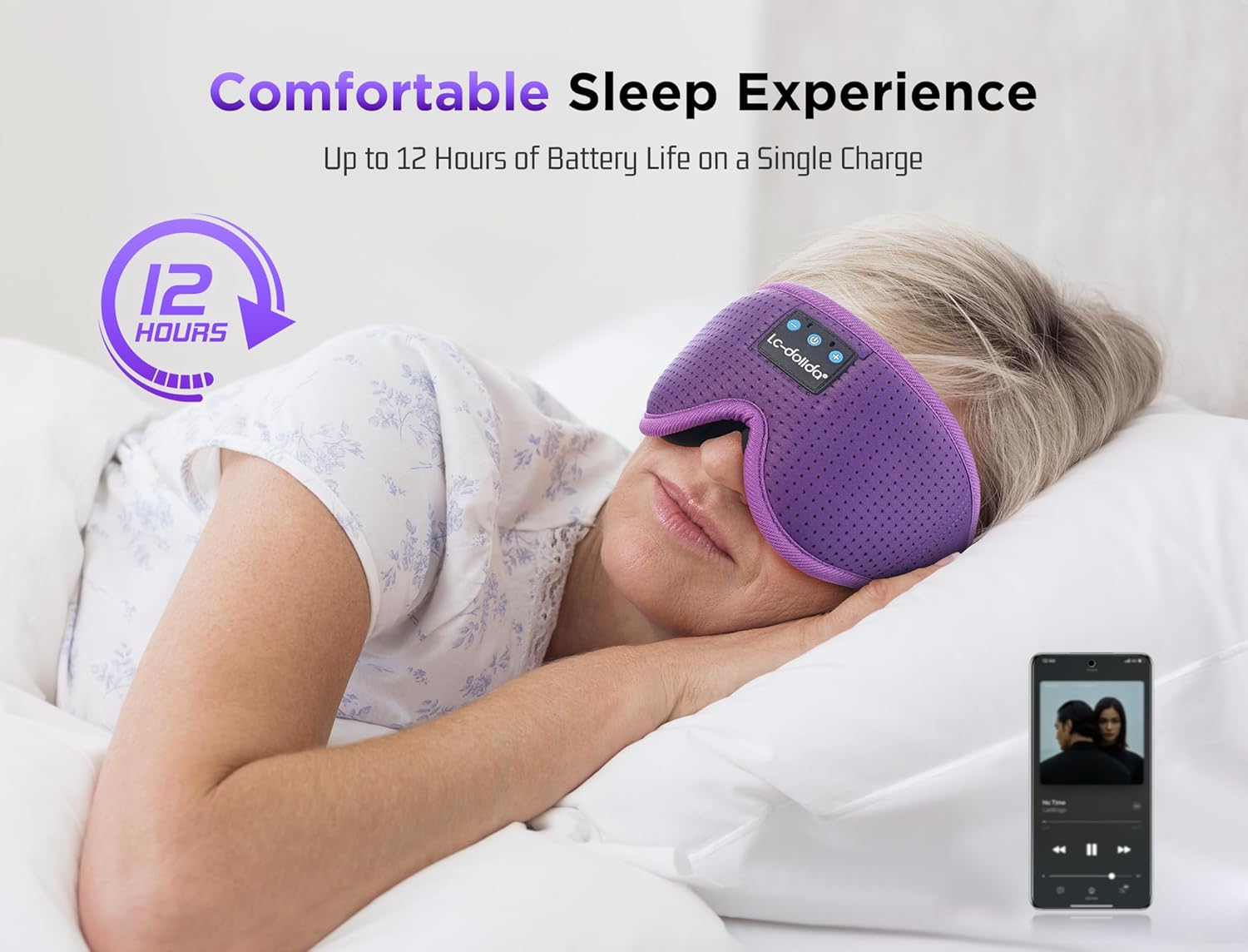 LC-dolida Sleep Headphones, 3D Sleep Mask Bluetooth Wireless Music Eye Mask, Sleeping Headphones for Side Sleepers Sleep Mask with Bluetooth Headphones Ultra-Thin Stereo Speakers Perfect for Sleeping