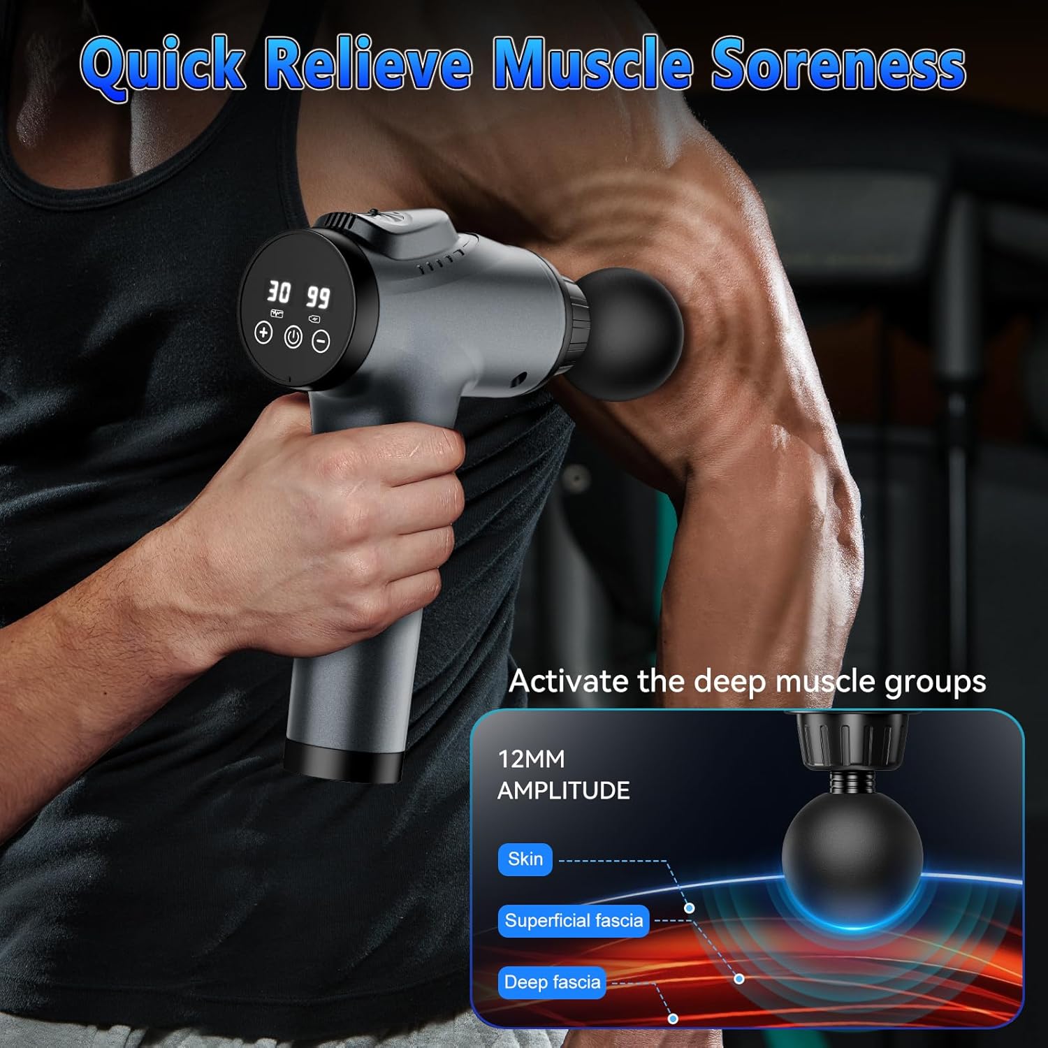 Massage Gun, Muscle Massage Gun for Athletes Handheld Electric Deep Tissue Back Massager, Percussion Massage Device for Pain Relief with 30 Speed Levels 9 Heads,Fathers Day Gifts