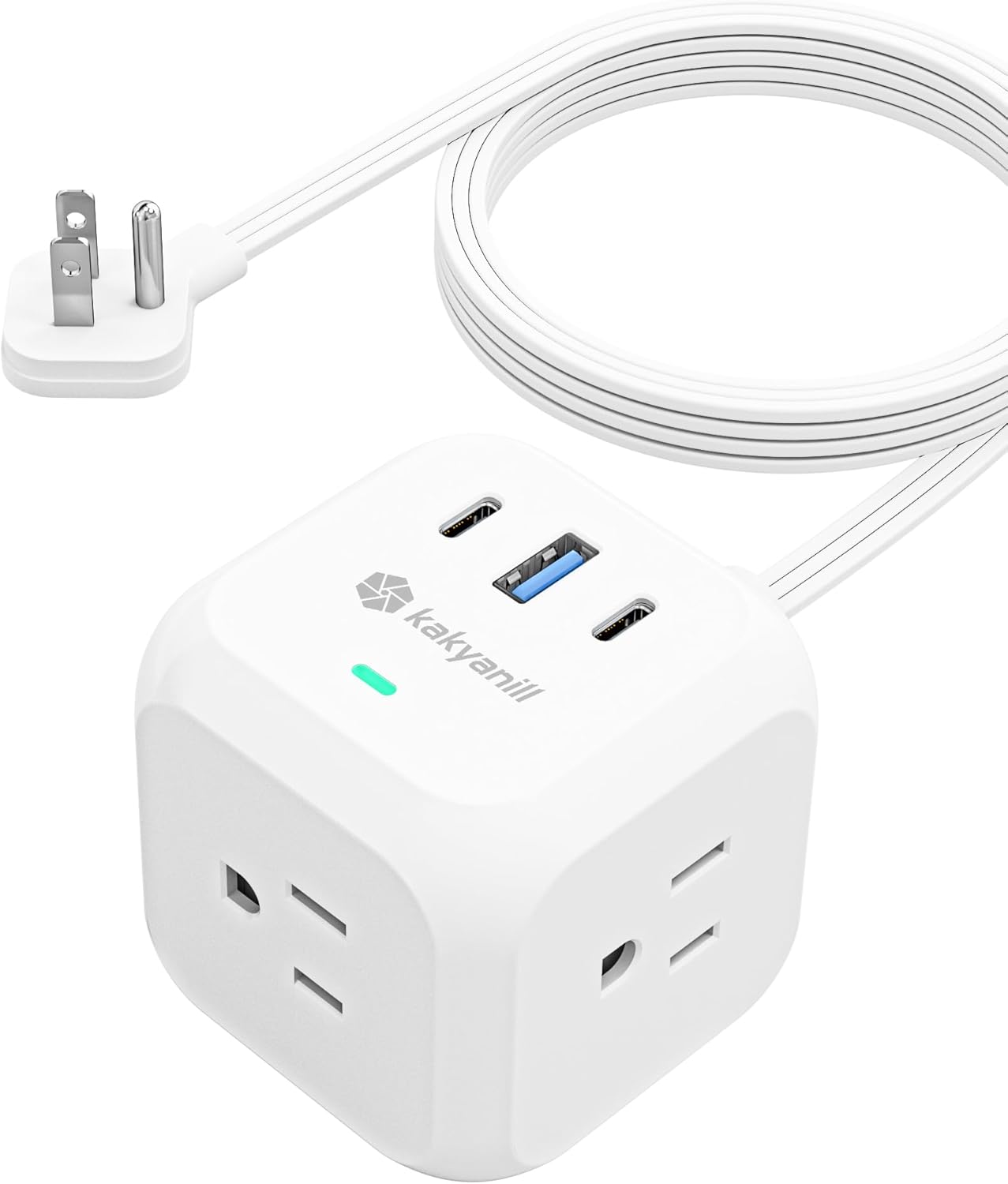 Power Strip Cube with USB Ports, 900 Joules Surge Protection, 5 ft Flat Plug Extension Cord, 3 AC Outlet 3 USB Ports(2 USB C), Desk Charging Station for Home Office Travel, White