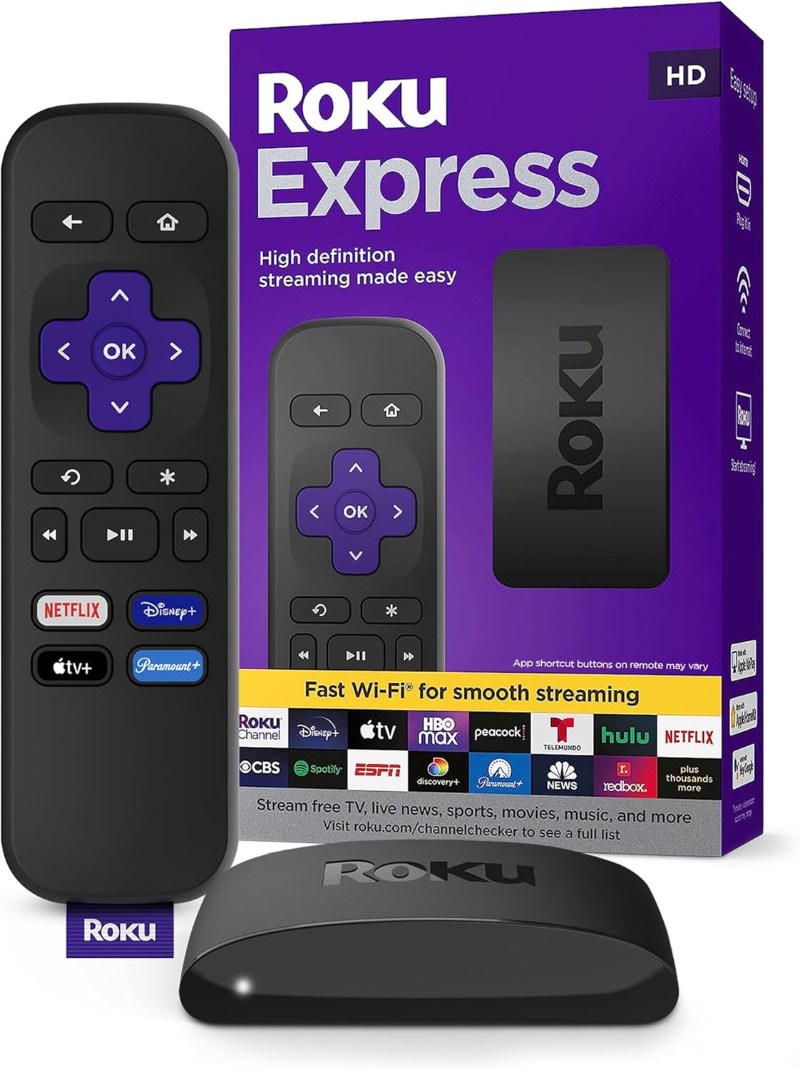 Roku Express | HD Roku Streaming Device with Standard Remote (no TV controls), Free  Live TV