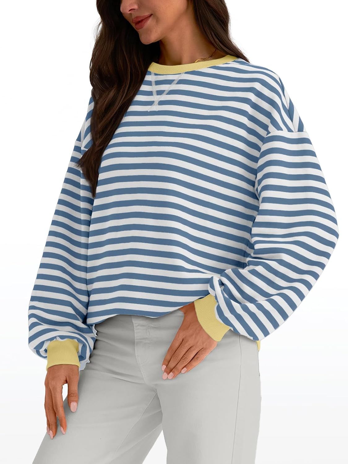 Trendy Queen Oversized Sweatshirt for Women 2024 Fall Crewneck Striped Long Sleeve Shirts Hoodies Preppy Top Y2K Outfits