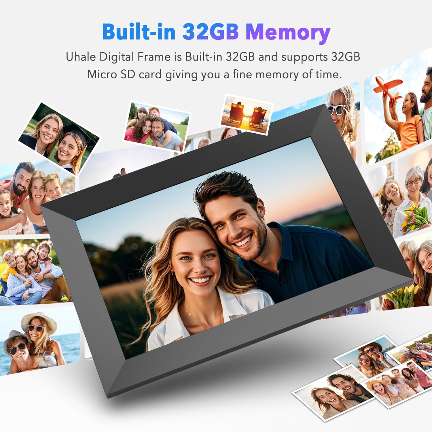 Uhale 10.1 Digital Picture Frame with 32GB Storage Support SD Card, Electronic Photo Frames with 1280x800 HD IPS Touch Screen, Instantly and Securely Share Memories, Send Wishes from Anywhere