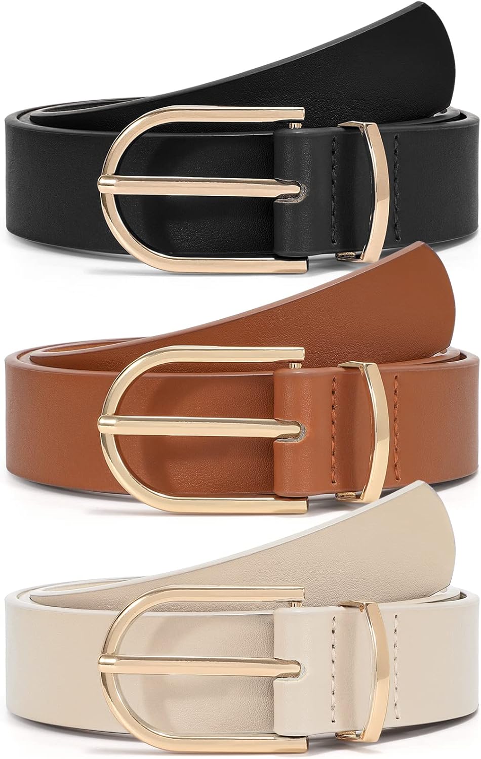 VONMELLI 3 Pack Womens Belts for Jeans Pants Fashion Gold Buckle Ladies Dress Belt