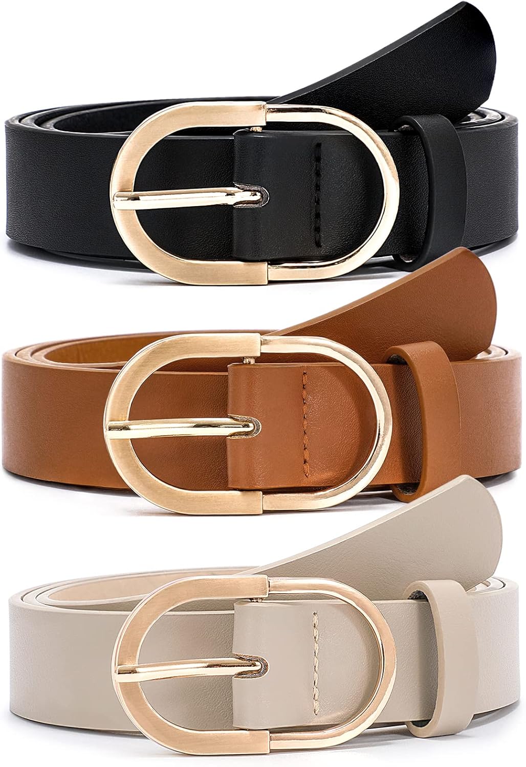 VONMELLI 3 Pack Womens Belts for Jeans Pants Fashion Gold Buckle Ladies Dress Belt