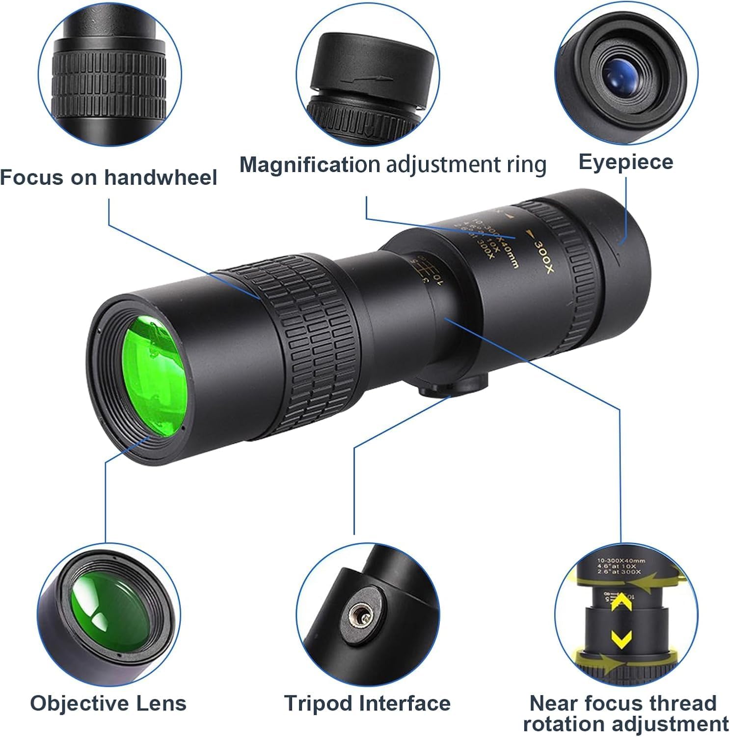 2024 New Upgraded 10-300x40 Monoculars for Adults High Powered – Zoom Monocular Telescope with BAK4  FMC Lens for Concerts, Birdwatching, Stargazing (Smartphone Adapter Tripod NOT Include)