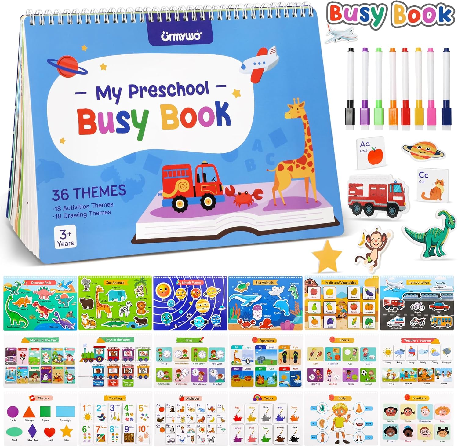 Busy Book for Toddlers - Preschool Learning Activities 36 Themes Learning Tracing Coloring Books, Travel Toys for Road Trip, Montessori Autism Sensory Toys Christmas Birthday Gifts for Kids Ages 3+