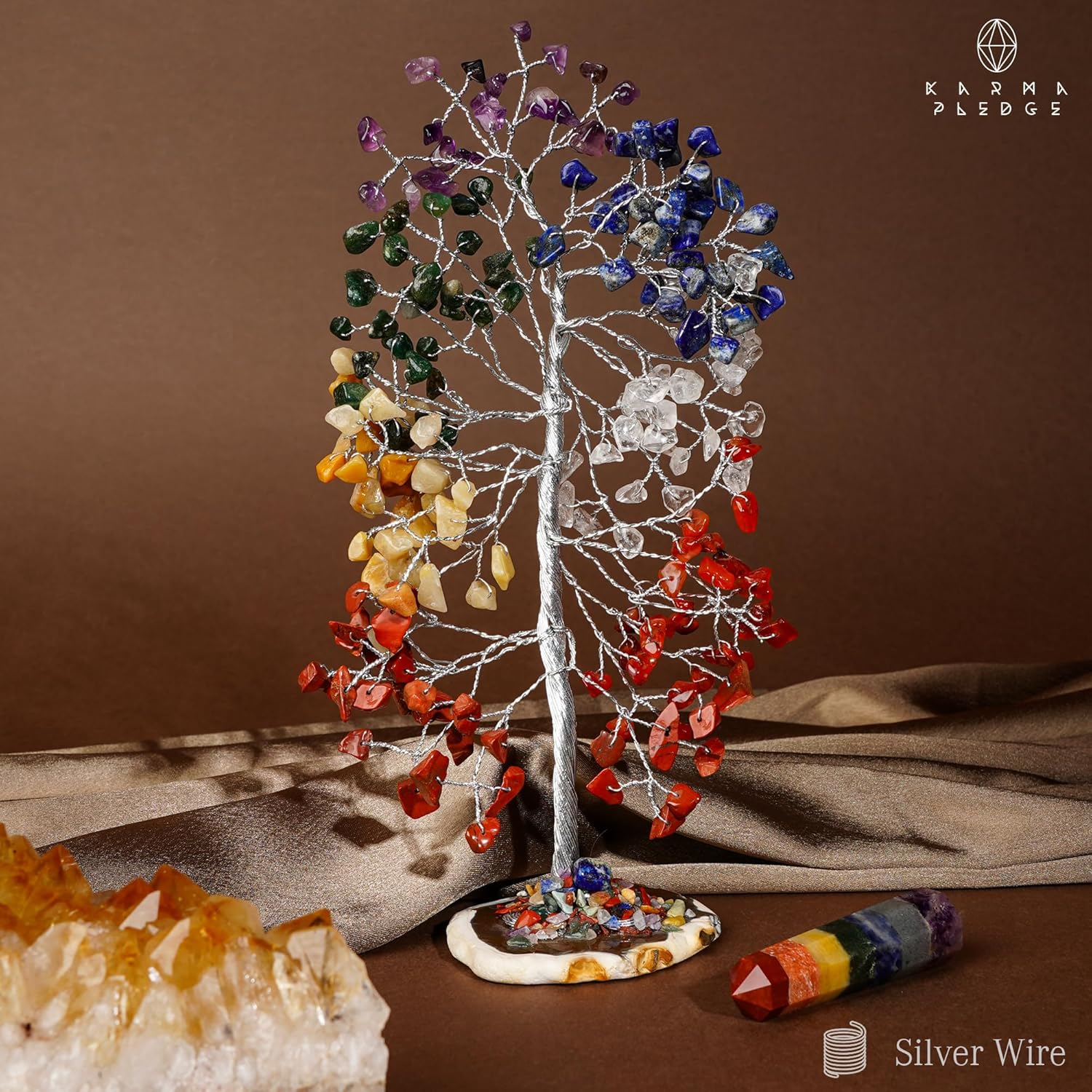 Crystal Tree of Life 7 Chakra Healing Crystal Trees for Home Decor, Office Desk Decor, Living Room Decor, Handmade Bonsai Trees for Positive Energy, Money, Good Luck Birthday Gifts for Women, Mom