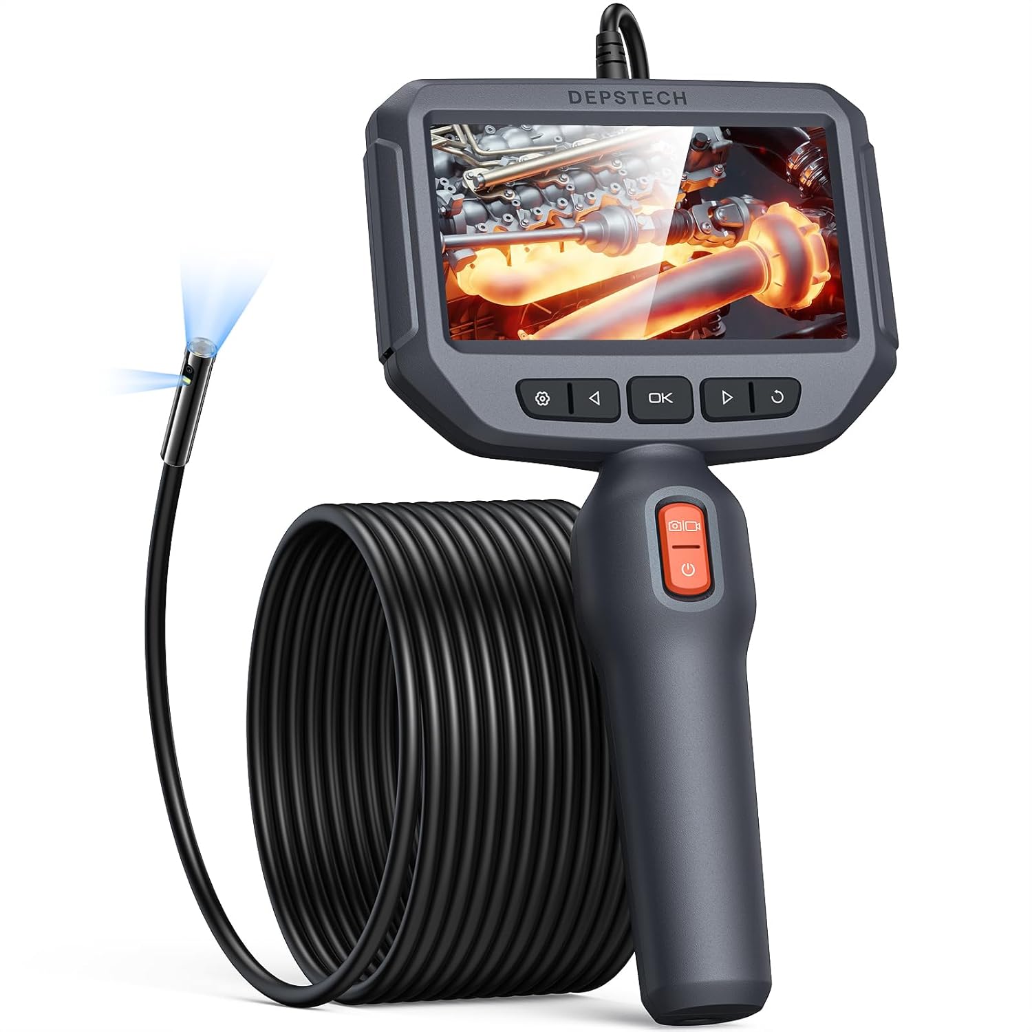 DEPSTECH Borescope, Dual Lens Endoscope Camera with Light, 1080P HD Inspection Camera, 4.3 IPS Screen, 16.5ft Flexible Sewer Camera, IP67 Waterproof Plumbing Snake Camera, 8mm Mechanic Scope Camera