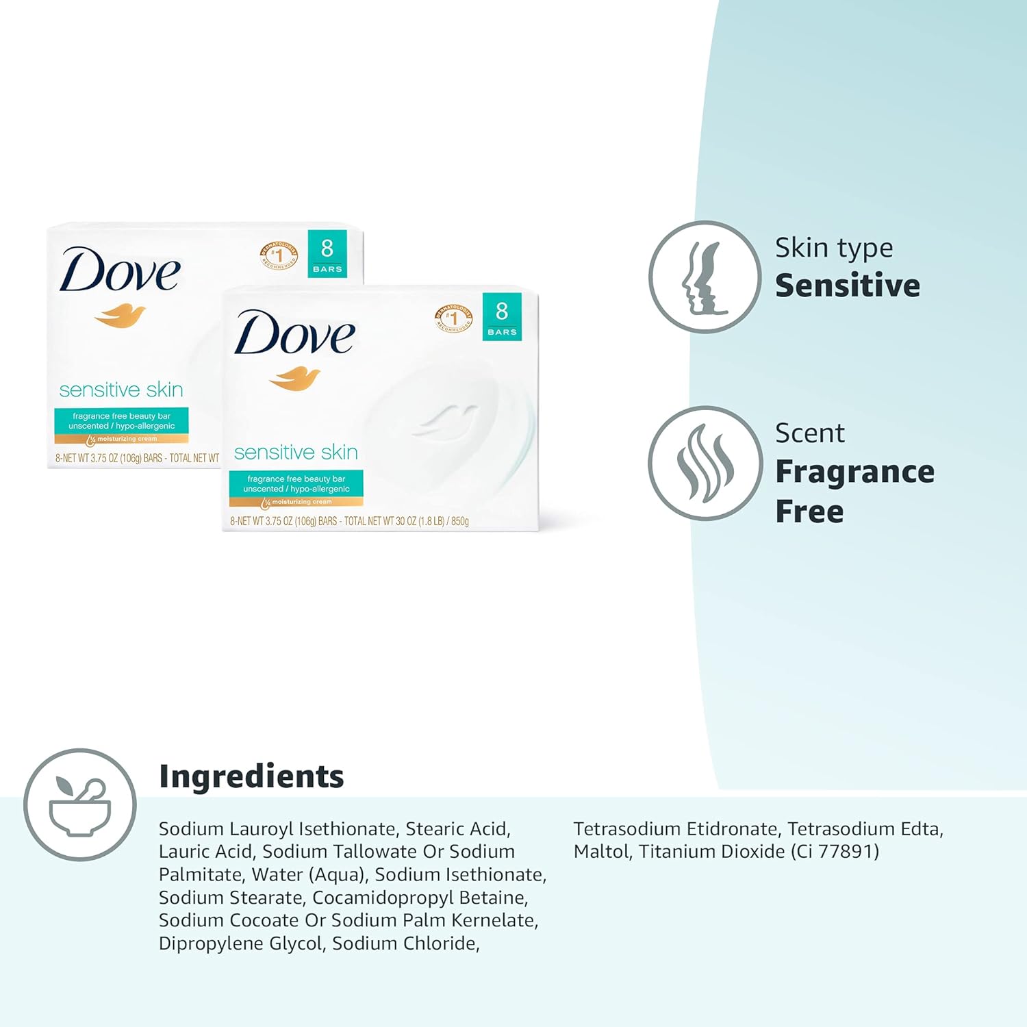 Dove Beauty Bar More Moisturizing Than Bar Soap for Softer Skin, Fragrance-Free, Hypoallergenic Beauty Bar Sensitive Skin With Gentle Cleanser 3.75 oz 14 Bars