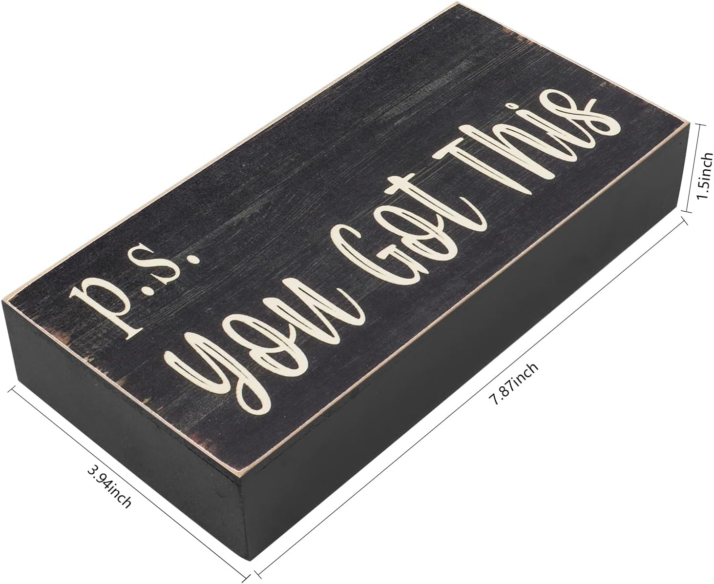 Esur Motivational Home Office Desk Black Decor - Farmhouse Wooden Box Sign Gift for Women - P.S. You Got This