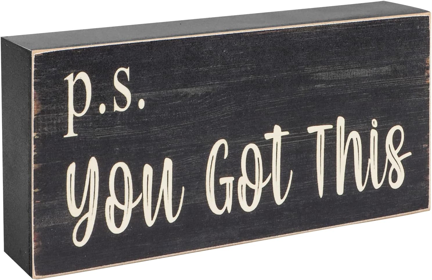 Esur Motivational Home Office Desk Black Decor - Farmhouse Wooden Box Sign Gift for Women - P.S. You Got This