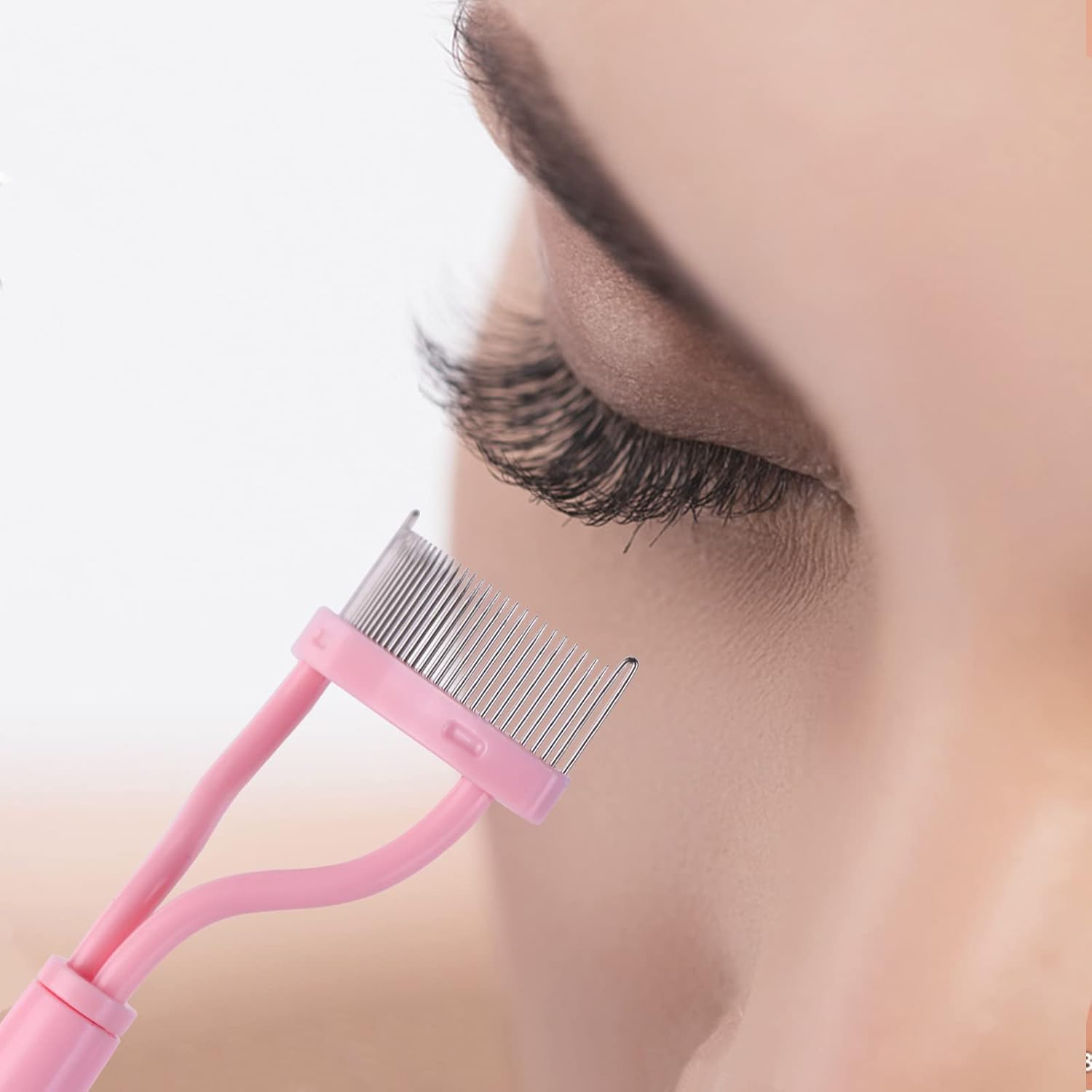 Eyelash Comb Separator MSQ Eyelash Mascara Brush and Comb Lash Separator With Comb Cover Arc Designed Cosmetic Brushes Tool Pink (1PCS)