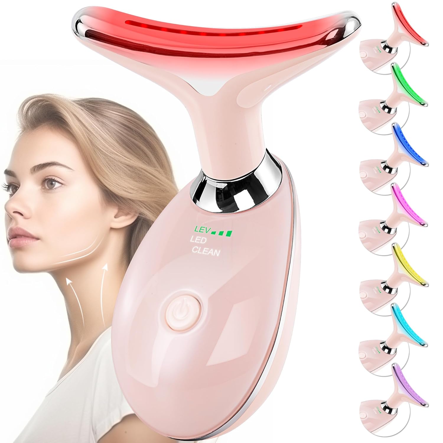 Facial Massager for Face and Neck, Red-Light-Therapy-for-Face and Neck, Face culpting Wand with 7 Color, at-Home Face Tool for Skin Care (Pink)