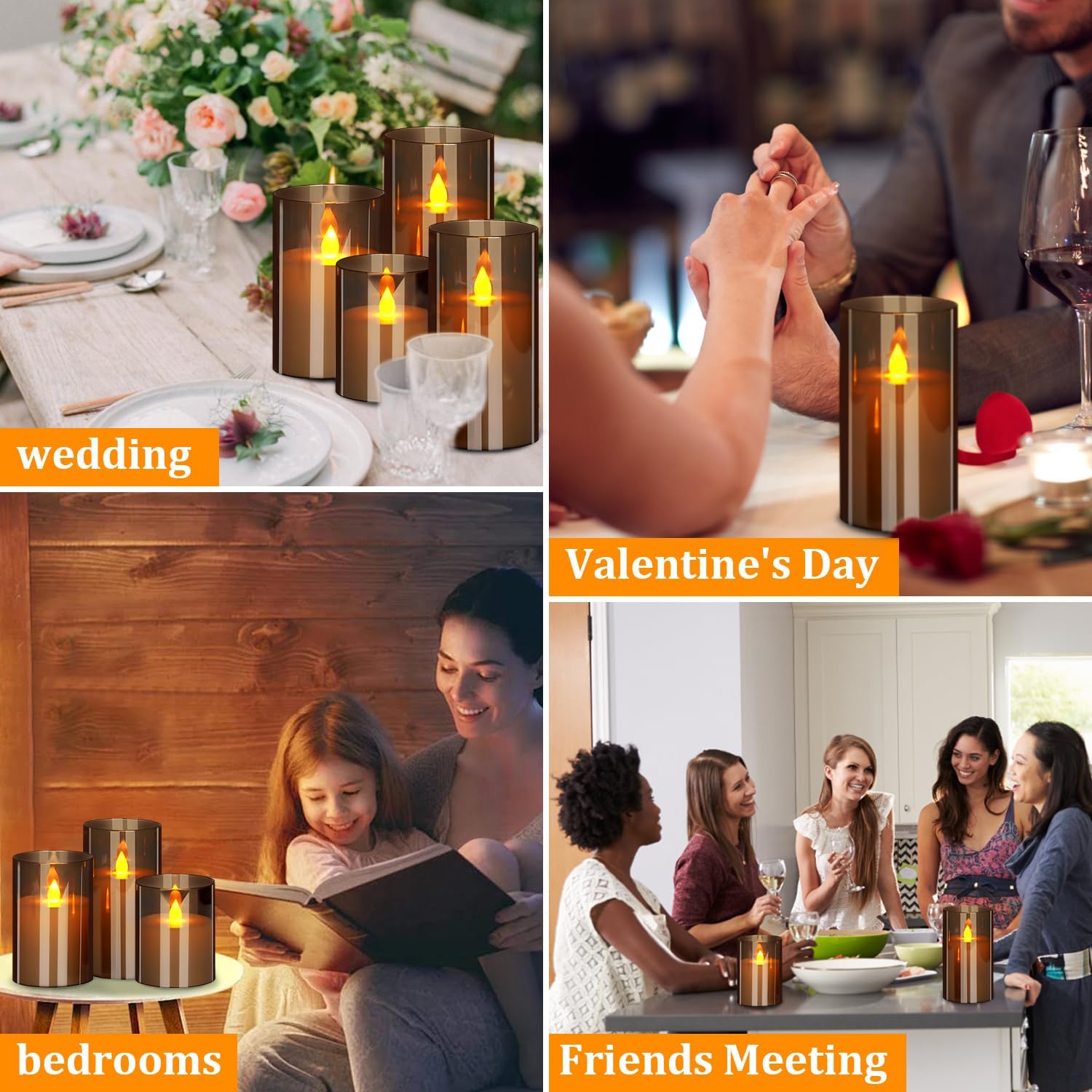 Flameless Candles 4 5 6 Set of 3 Acrylic Glass Pillars 3 Diameter Battery Operated Flickering Gray Candles Include Remote Timer for Home Decor Wedding Festival Cafe Restaurant