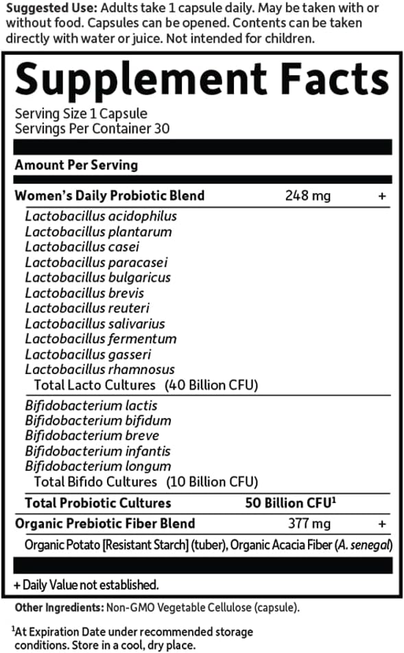 Garden of Life Once Daily Dr. Formulated Probiotics for Women 50 Billion CFU 16 Probiotic Strains with Organic Prebiotics for Digestive, Vaginal  Immune Health, Dairy Free, Shelf Stable 30 Capsules