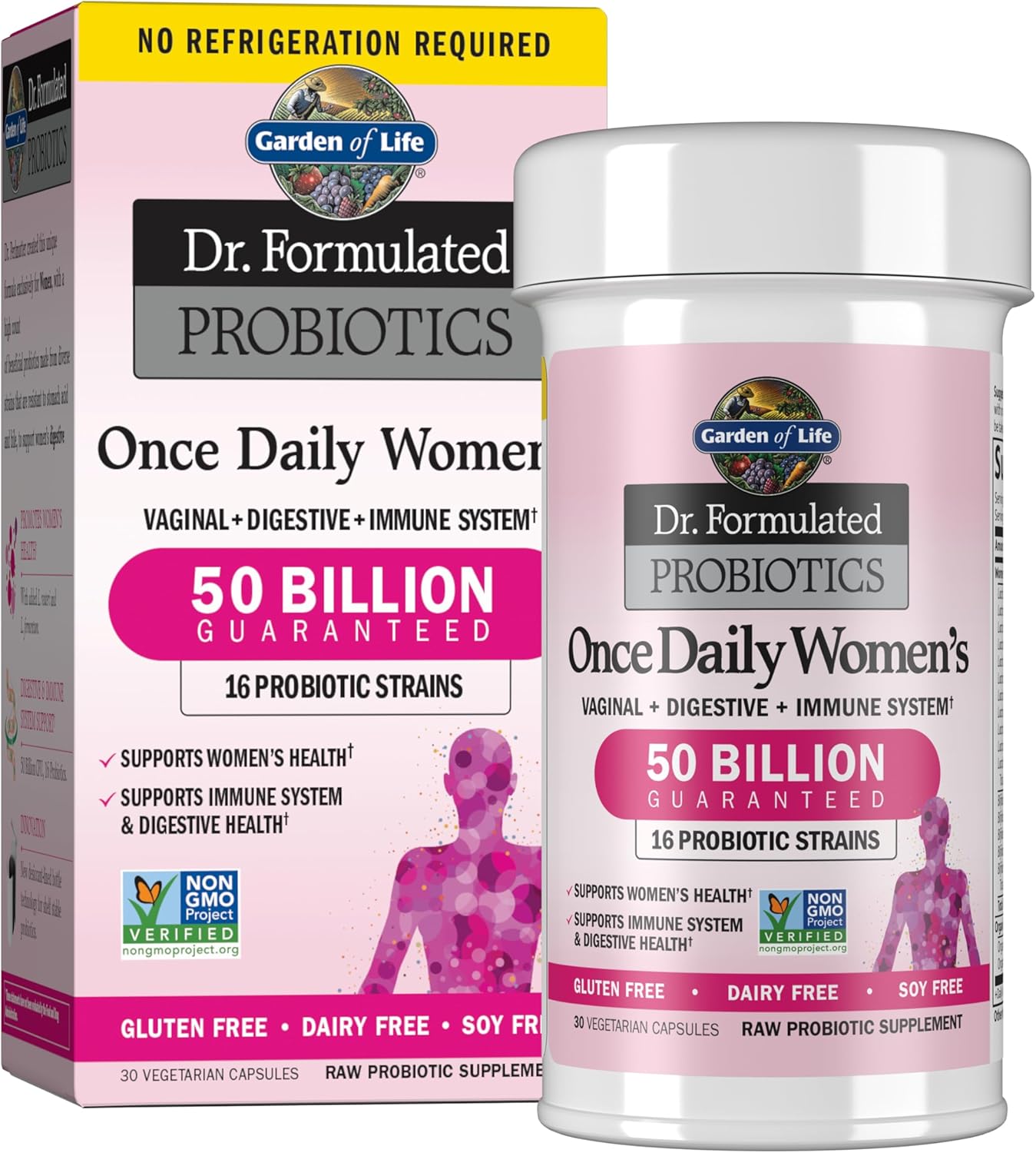 Garden of Life Once Daily Dr. Formulated Probiotics for Women 50 Billion CFU 16 Probiotic Strains with Organic Prebiotics for Digestive, Vaginal  Immune Health, Dairy Free, Shelf Stable 30 Capsules