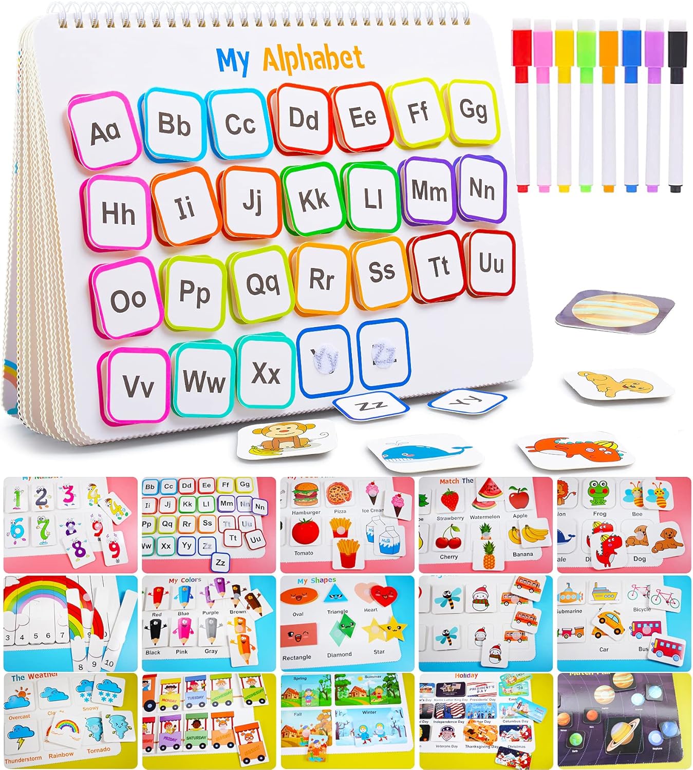 Huijing Montessori Preschool Learning Activities Newest 29 Themes Busy Book - Workbook Activity Binder / Toys for Toddlers, Autism Learning Materials and Tracing Coloring Book