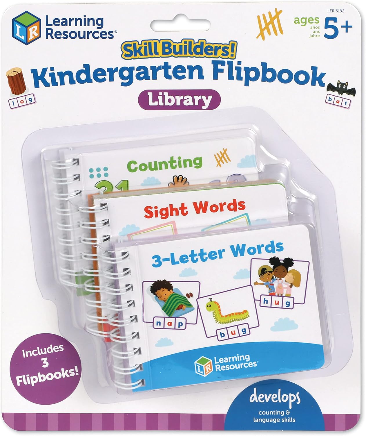 Learning Resources Skill Builders! First Grade Flipbook Library - 3 Pieces, Ages 6+, First Grade Learning Activities, Math and Spelling Activities for Kids, Montessori Activities