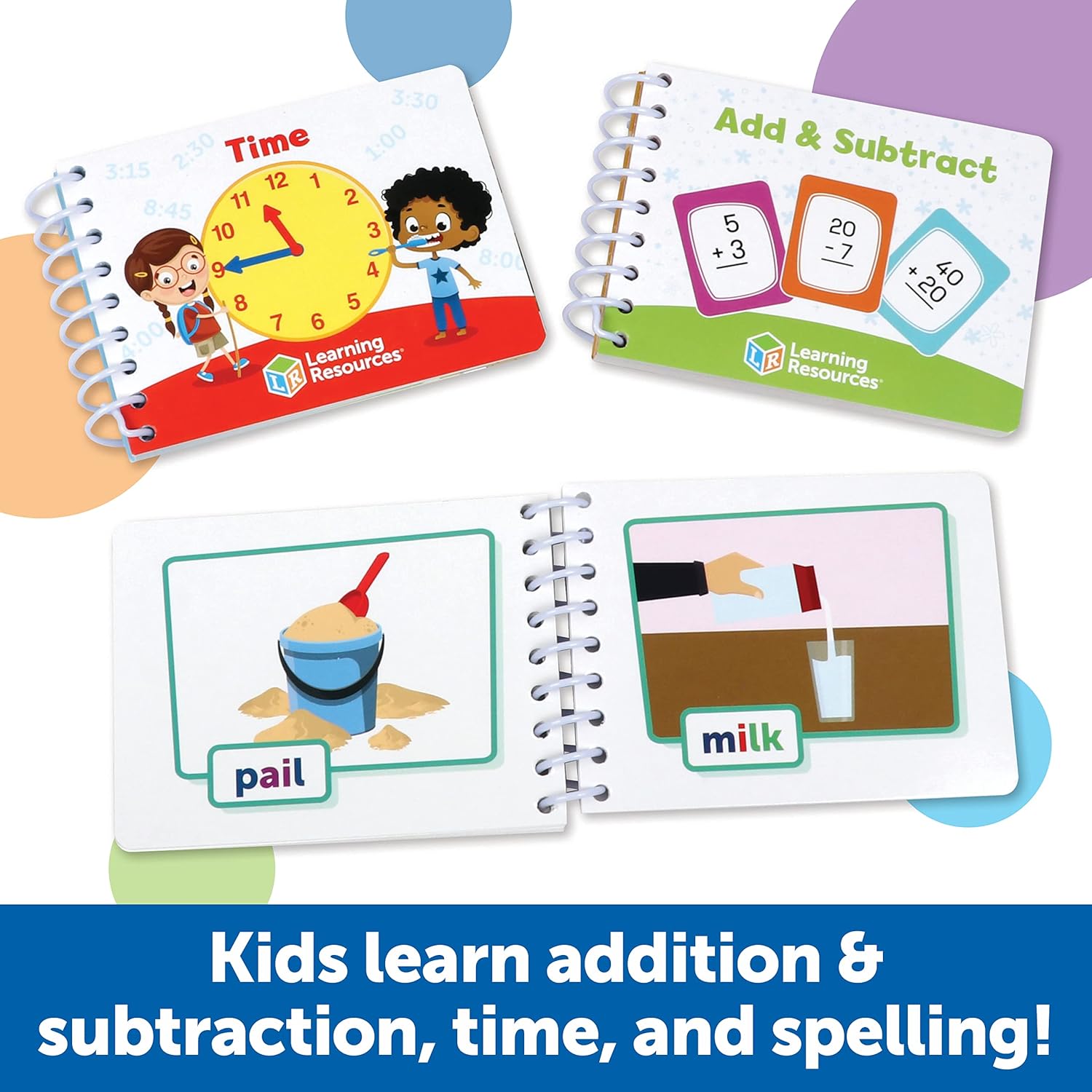 Learning Resources Skill Builders! First Grade Flipbook Library - 3 Pieces, Ages 6+, First Grade Learning Activities, Math and Spelling Activities for Kids, Montessori Activities