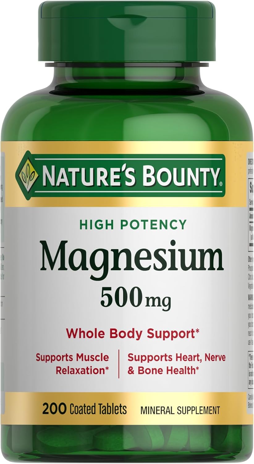 Natures Bounty Magnesium, Bone and Muscle Health, Whole Body Support, Tablets, 500 Mg, 200 Ct