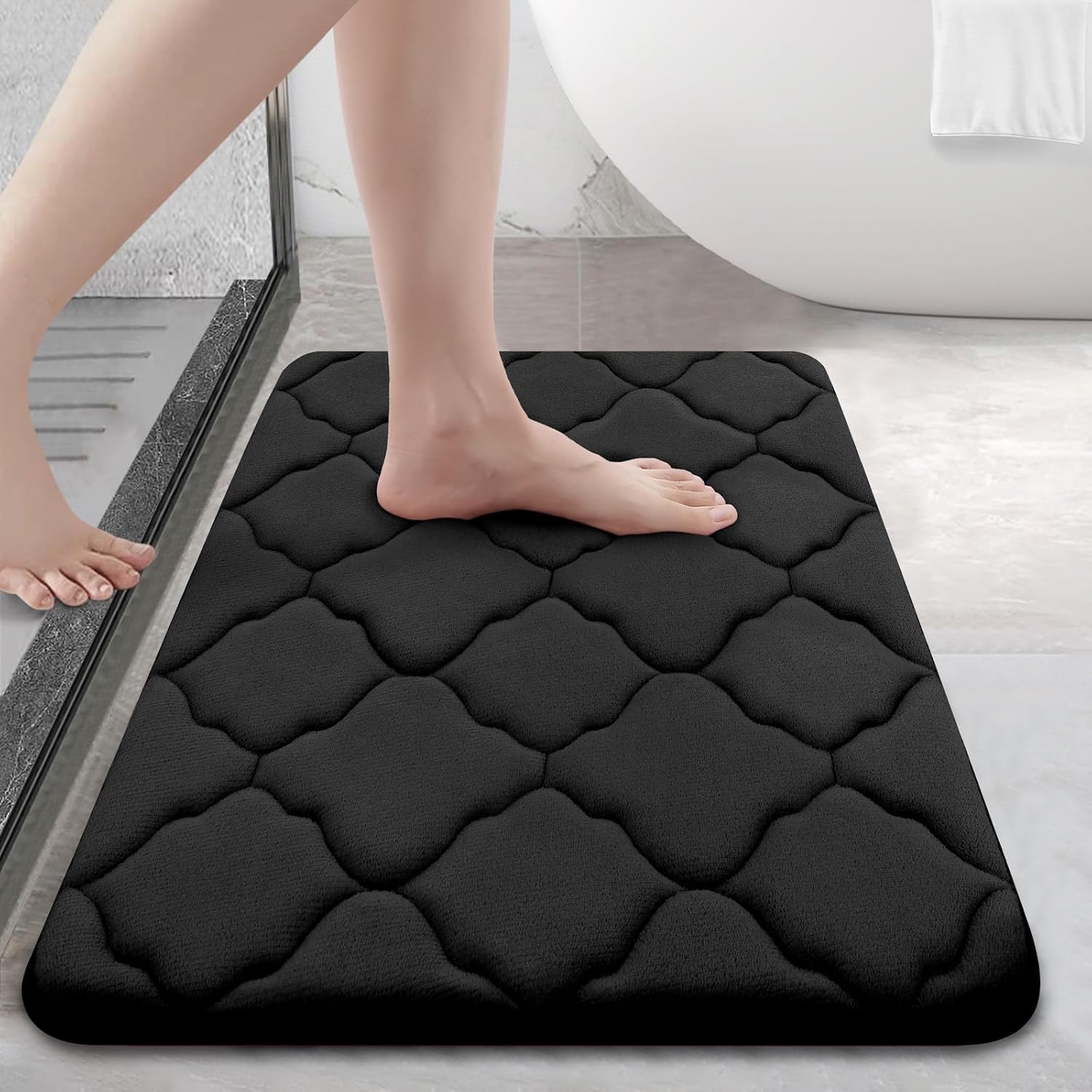 OLANLY Memory Foam Bath Mat Rug 24x16, Ultra Soft Non Slip and Absorbent Bathroom Rug, Machine Wash Dry, Comfortable, Thick Bath Rug Carpet for Bathroom Floor, Tub and Shower, Black