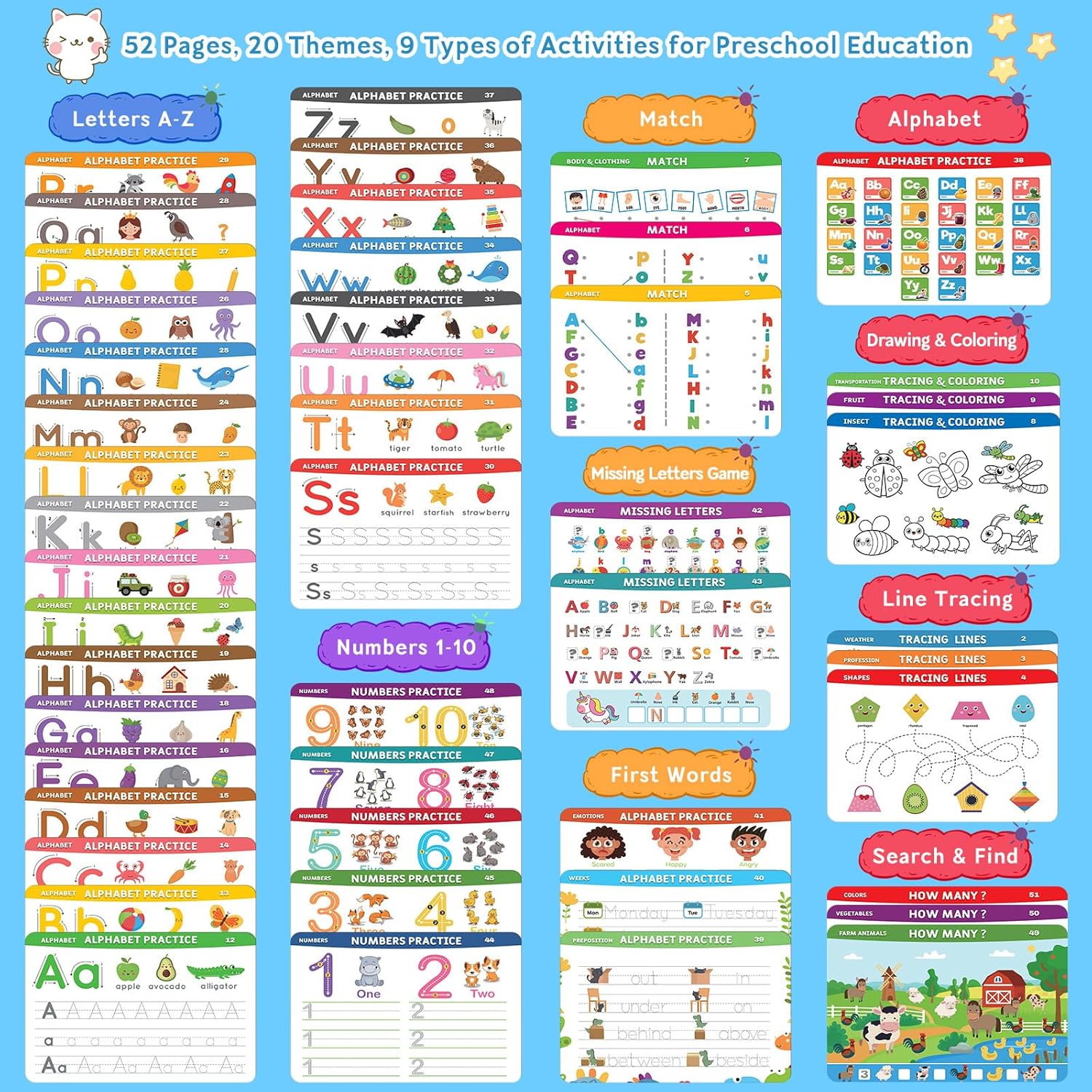 Preschool Learning Activities Educational Workbook: Preschool Handwriting Tracing Books | Autism Learning Materials | Alphabet Learning Toys | Pre k Workbooks | Montessori Busy Book for Kids Ages 3-5