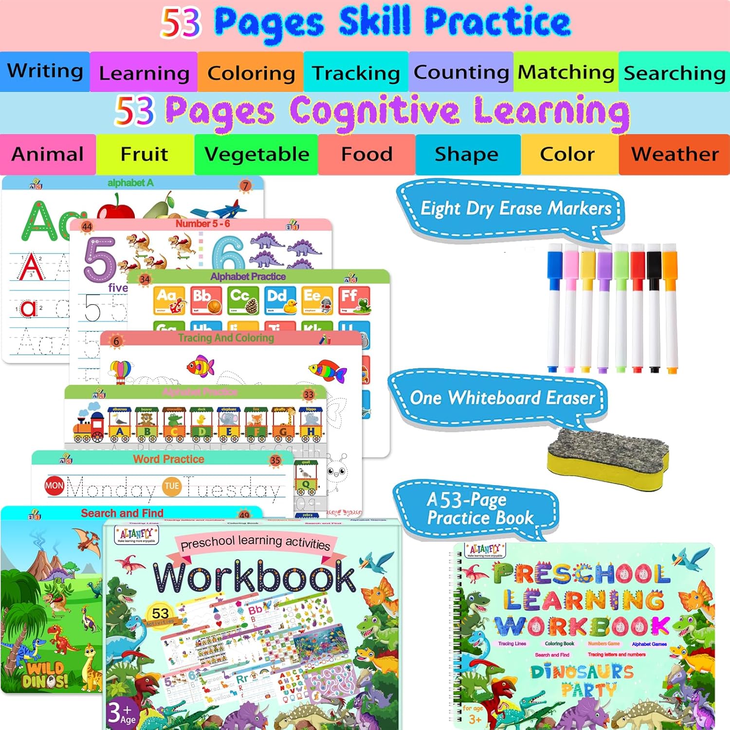 Preschool Learning Activities Educational Workbook - Toddler Prek Montessori Handwriting Practice Activity Tracing Toys Busy Book for Kids, Autism Learning Materials and ABC Learning Book