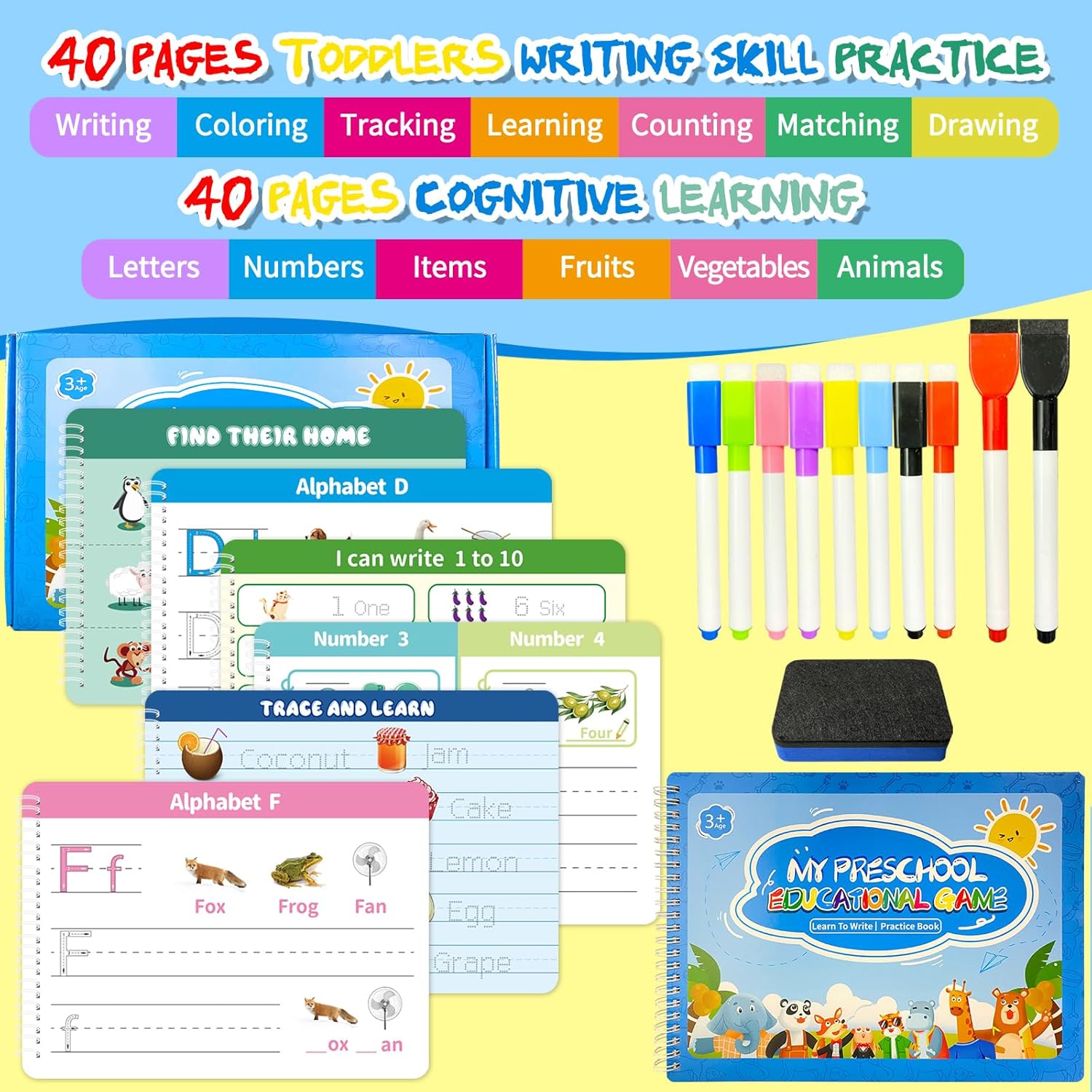 Preschool Learning Activities-Handwriting Practice for Kids|Montessori Busy Book|Toddler Activity Book|Autism Learning Materials|Educational Workbook|ABC Learning Toys for Kids Ages 3-5（11.61 x 8.27″）