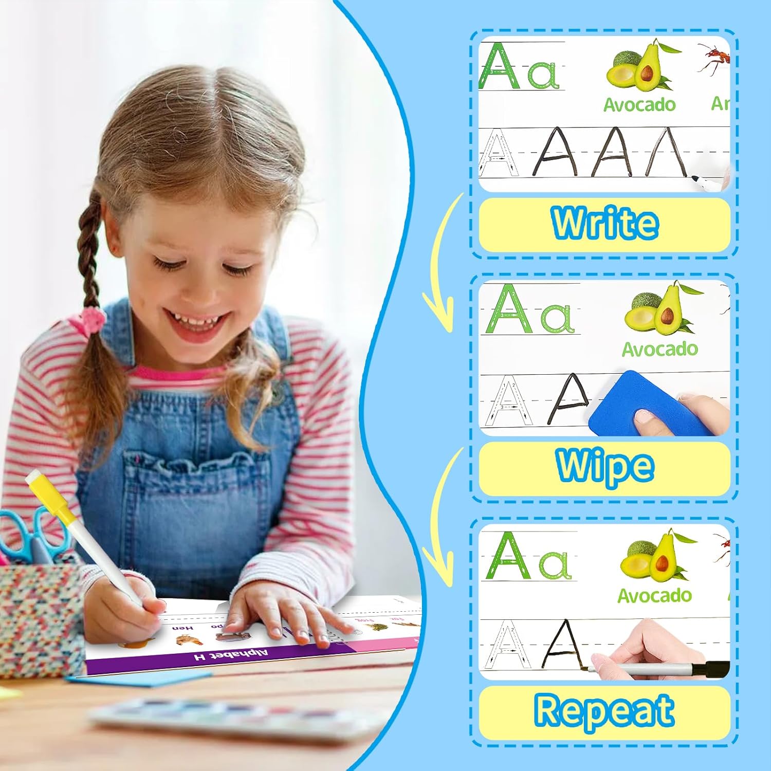 Preschool Learning Activities-Handwriting Practice for Kids|Montessori Busy Book|Toddler Activity Book|Autism Learning Materials|Educational Workbook|ABC Learning Toys for Kids Ages 3-5（11.61 x 8.27″）