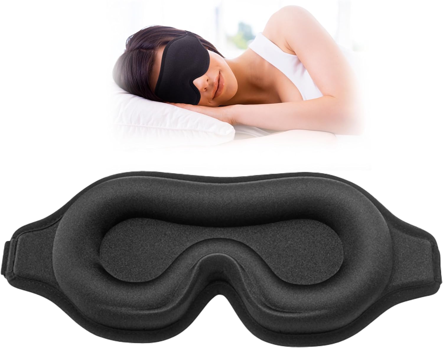 Sleep Mask for Side Sleeper, Complete Light Blocking Zero Pressure 3D Sleeping Eye Mask for Men Women, Soft Breathable Blackout Travel Night Blindfold Eye Shade Cover (Black-3D)