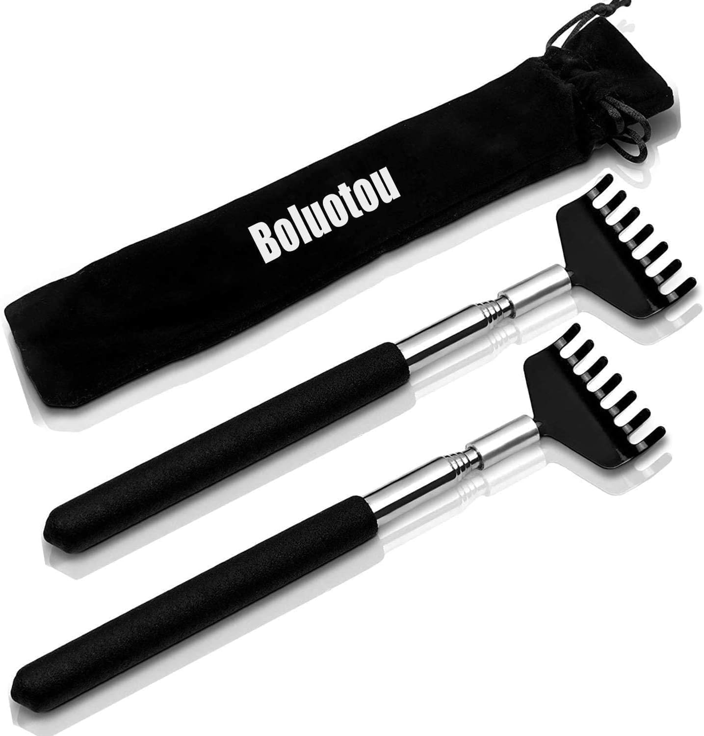 2 Pack Portable Extendable Back Scratcher, Kuvvfe Stainless Steel Telescoping Back Scratcher with Beautiful Present Packaging