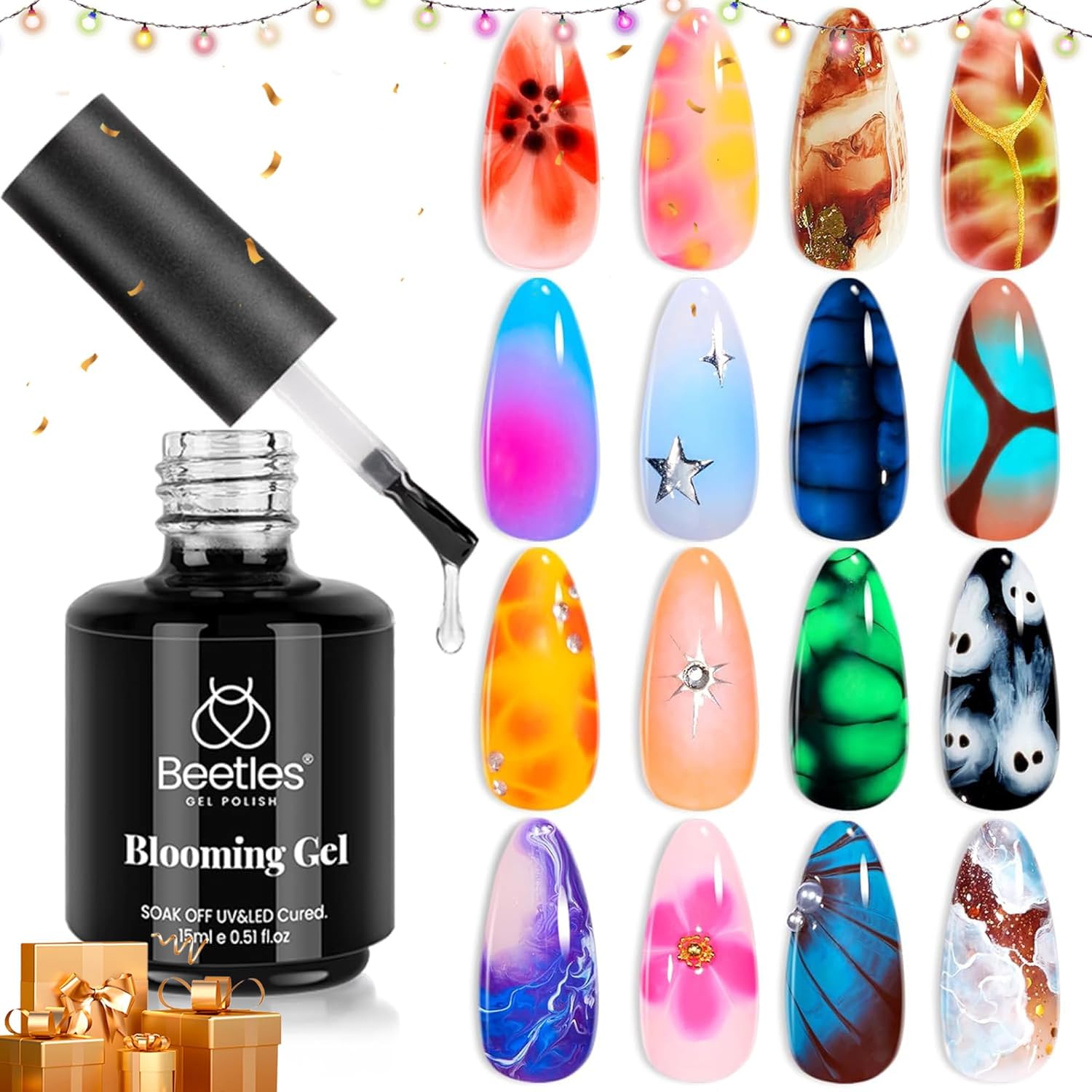 Beetles Nail Blooming Gel 15ml Clear Uv Led Blossom Gel Polish for Spreading Effect Marble Natural Stone Watercolor Floral Print Soak off Nail Gel Diy Nail Art Design Manicure Gift for Women