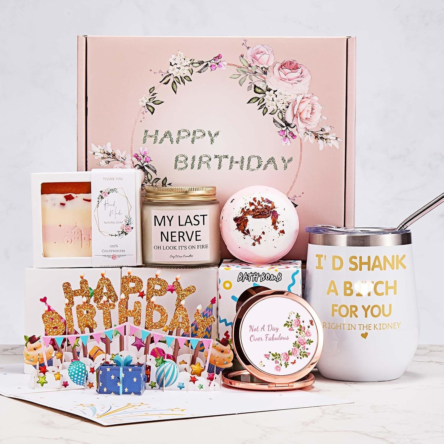 Birthday Gifts for Women,Happy Bath Set Relaxing Spa Gift Baskets Ideas Her, Mom, Sister, Female Friends, Coworker, Wife, Girlfriend, Daughter, Unique Women Who Have Everything