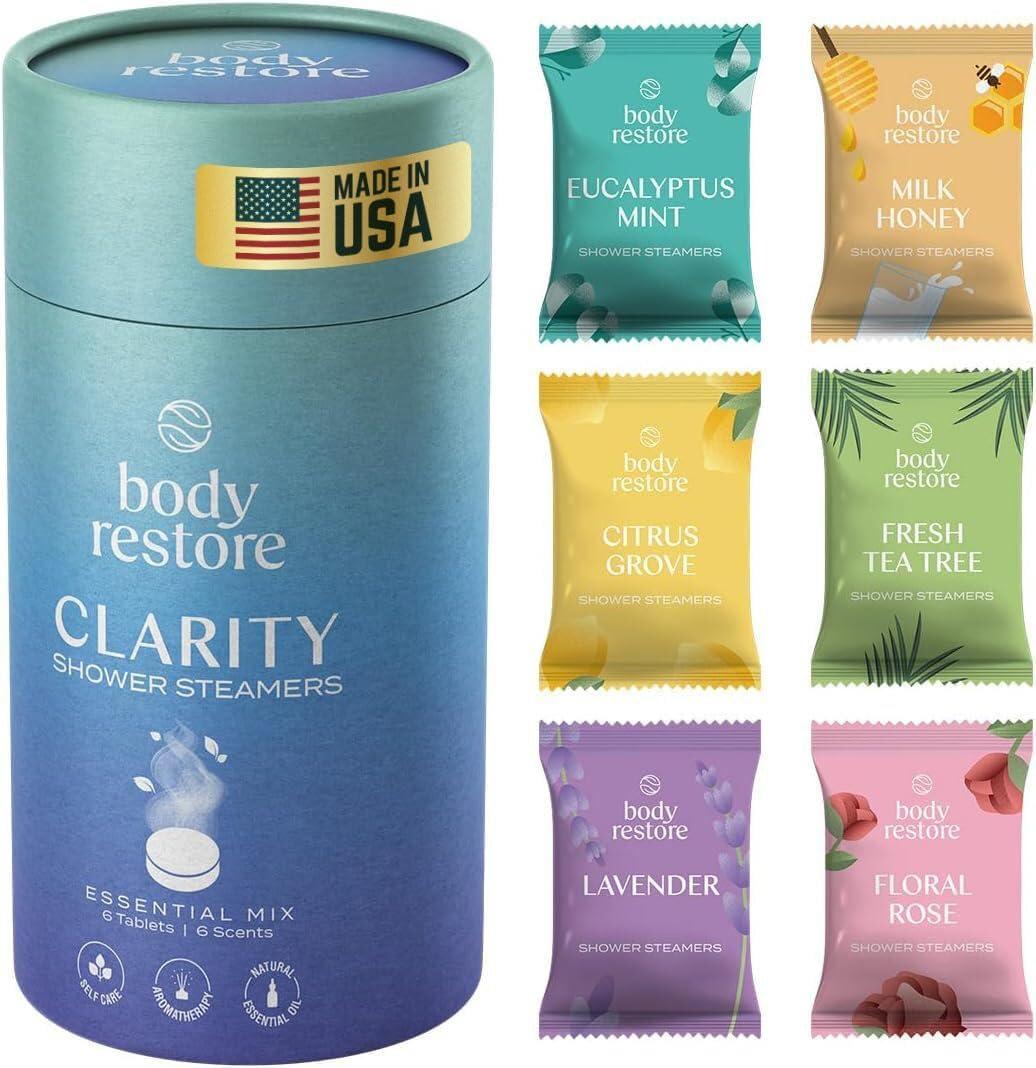 Body Restore Shower Steamers Aromatherapy 6 Pack, Relaxation Birthday Gifts for Women and Men, Stress Relief and Luxury Self Care - Variety