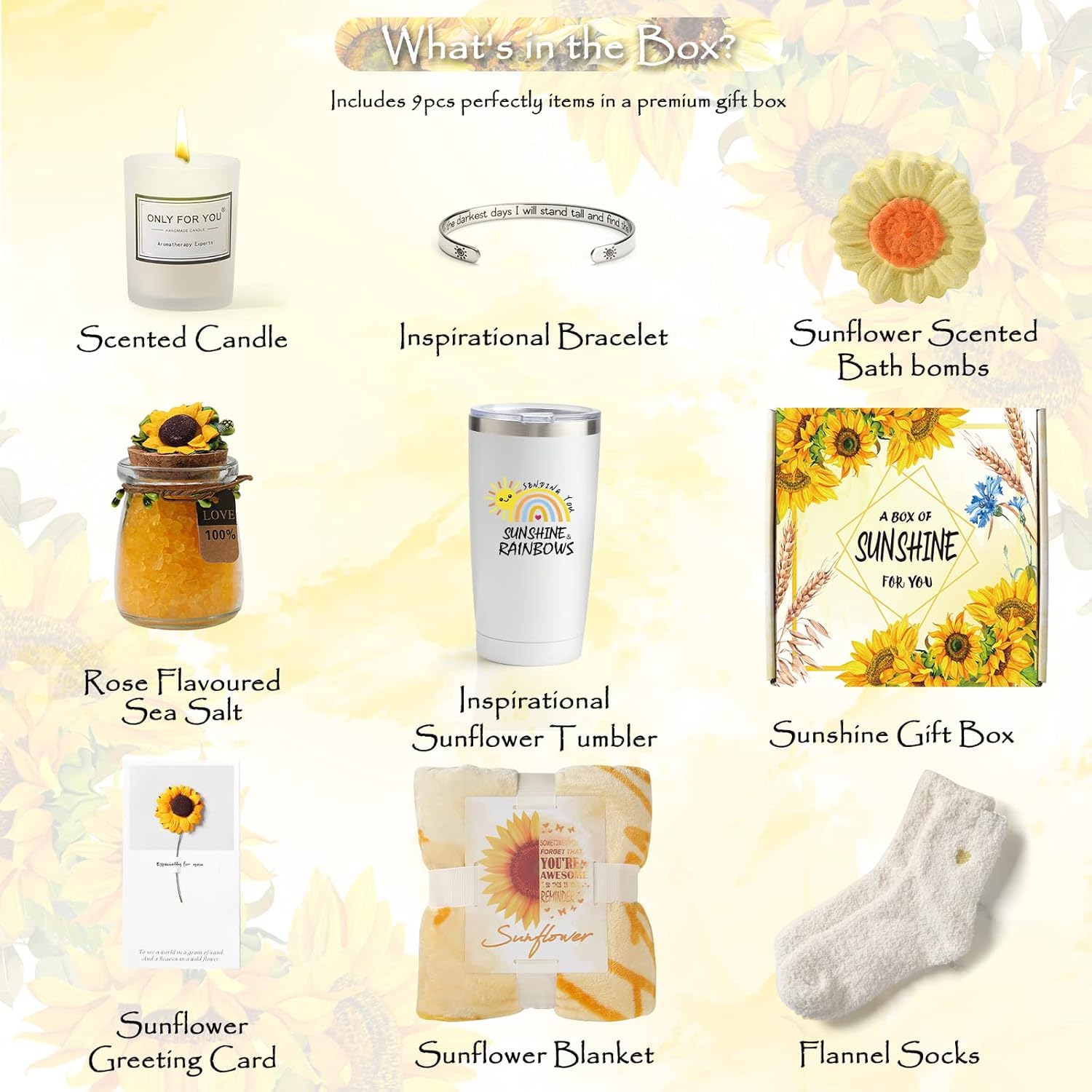 Christmas Gifts for Women, Sending Christmas Sunflower Gifts for Mom, 9 Pcs Spa Gifts for Women, Birthday Gift Sets, Gifts for her, Unique Holiday Gifts Basket for Women, Girlfriend, Sister, Mom, Wife