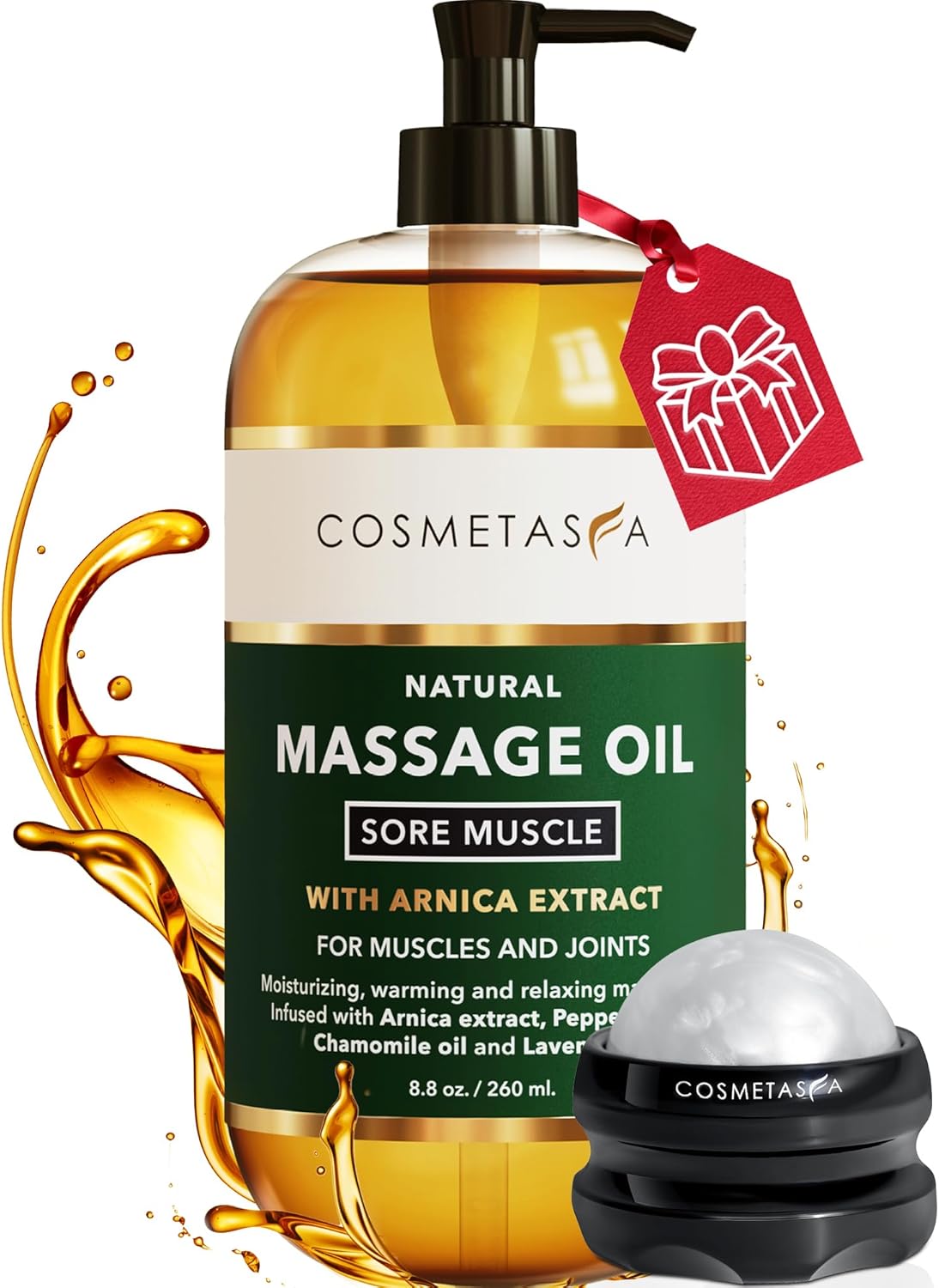 Cosmetasa Massage Oil for Sore Muscles with Roller Ball - Soothes Joints  Muscles with Arnica, Lavender Oil, Peppermint Oil  Chamomile Extract, Perfect Stocking Stuffers