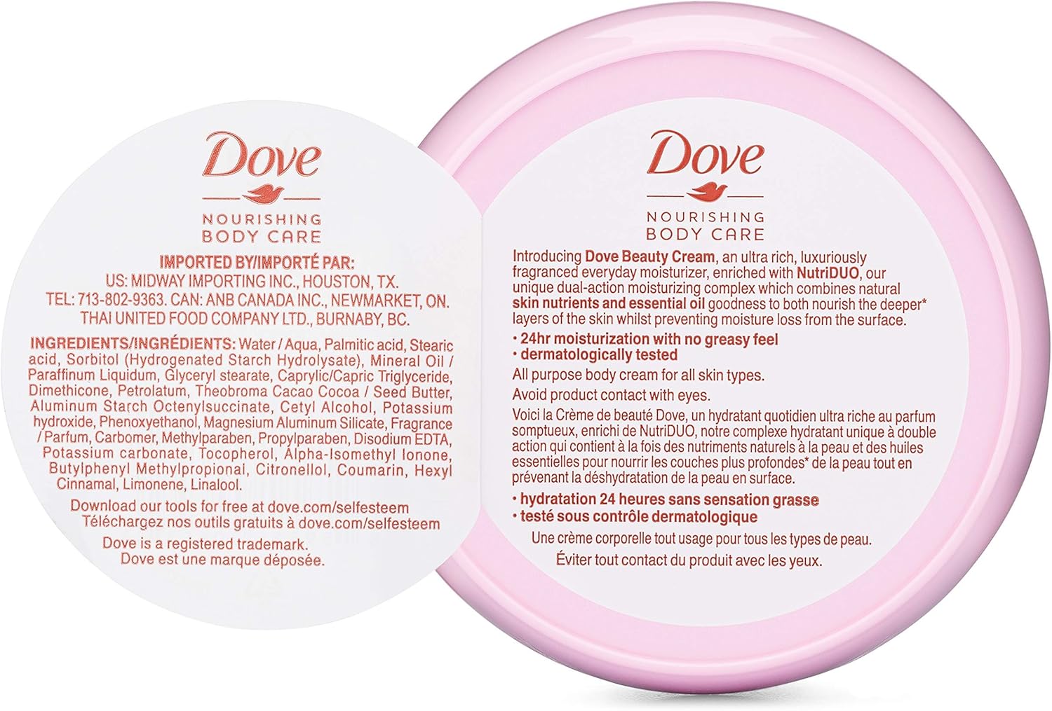 Dove Nourishing Body Care, Face, Hand, and Body Beauty Cream for Normal to Dry Skin Lotion for Women with 24-Hour Moisturization, 4-Pack, 2.53 Oz Each Jar