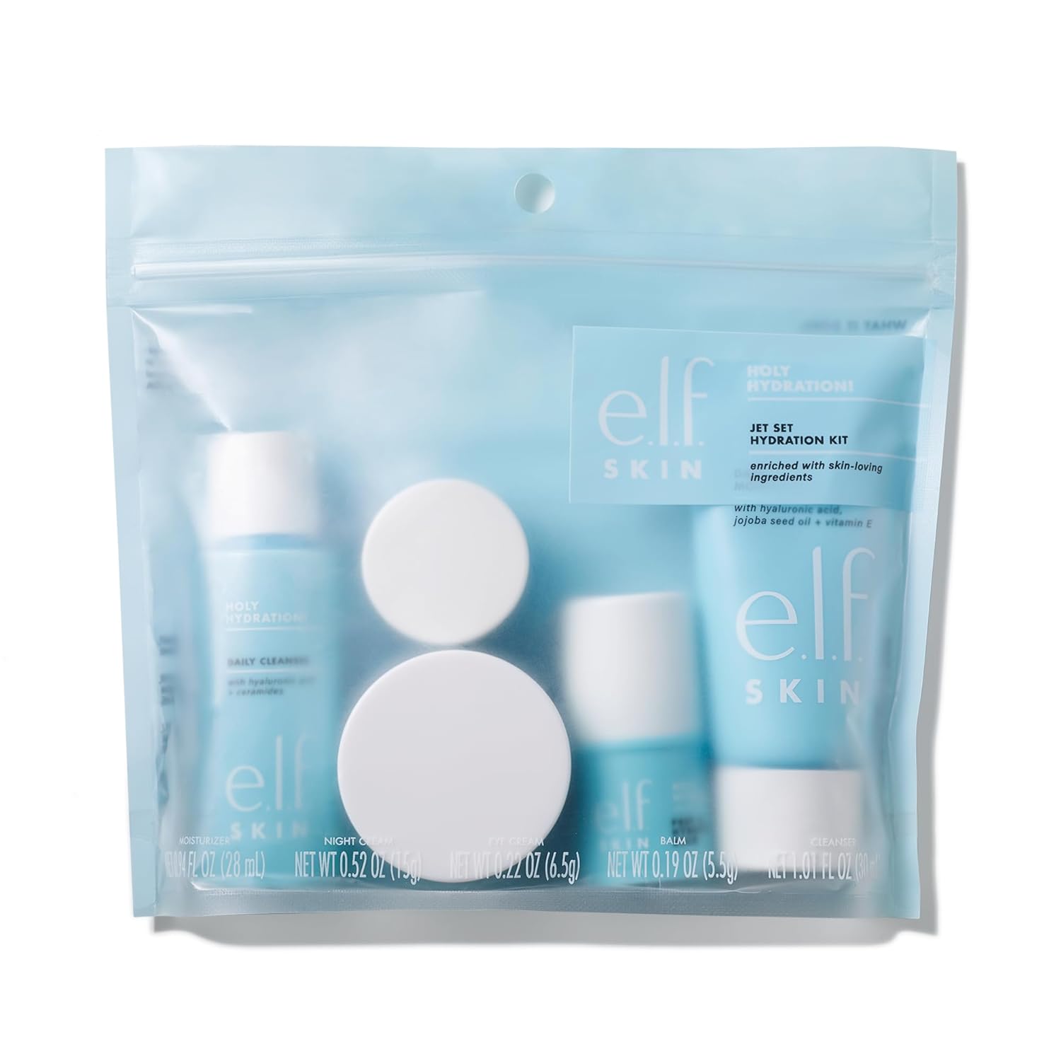 e.l.f. Jet Set Hydration Kit, Travel Friendly Hydrating Skincare Set, Face Cleanser, Balm, Moisturizer, Eye Cream  Night Cream, Vegan  Cruelty-Free