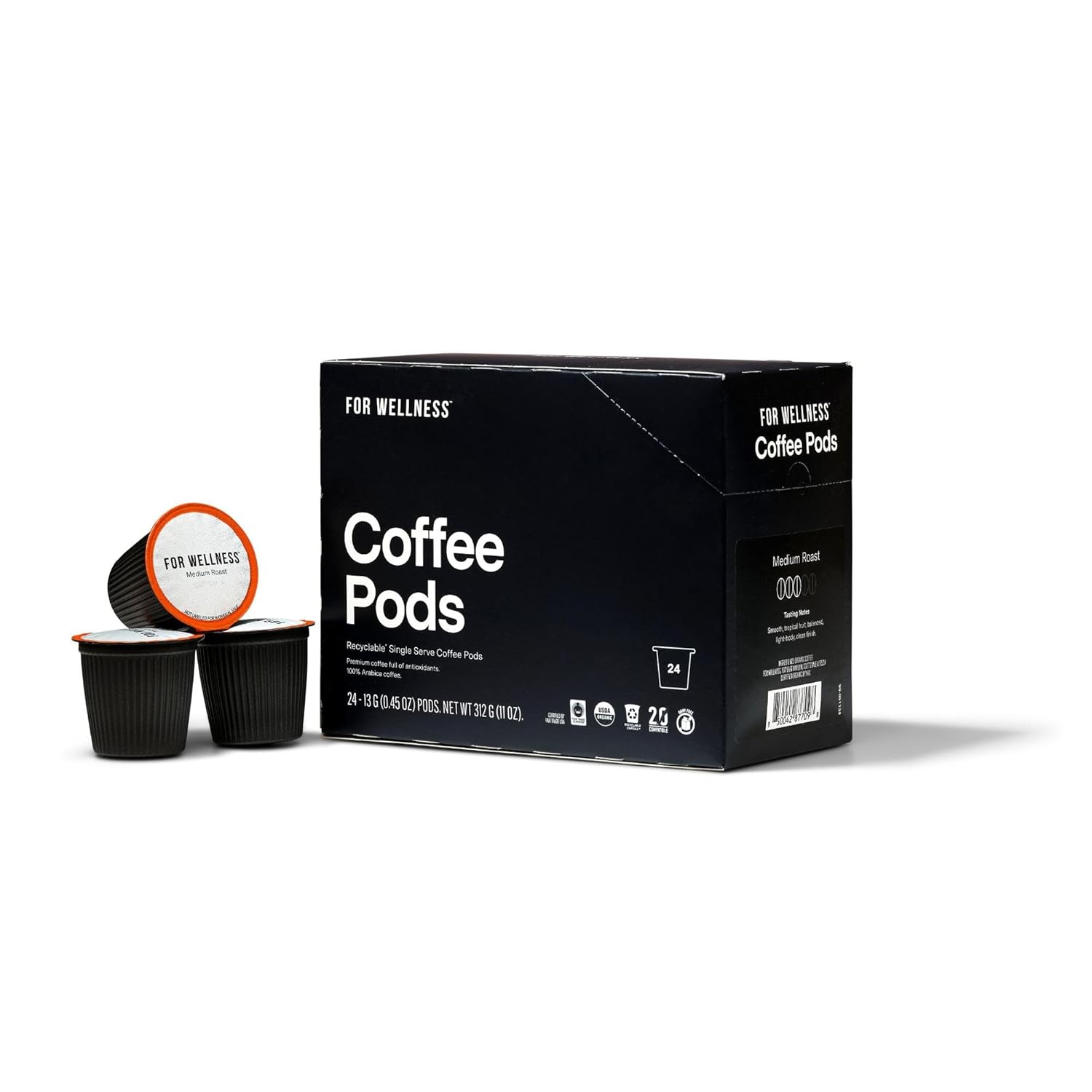 For Wellness Organic Arabica Coffee Pods (24 Pods, Medium Roast) – Pair With The Good Stuff™ to Supercharge Your Coffee