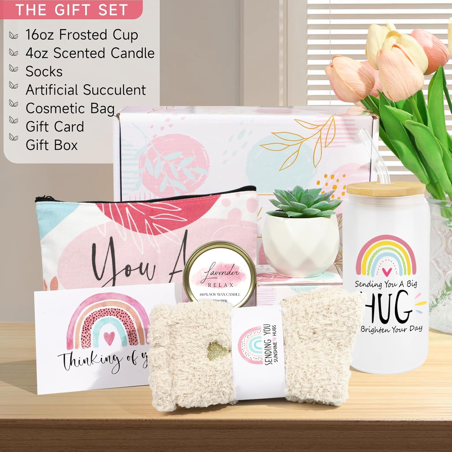 Get Well Soon Gifts for Women, After Surgery Feel Better Gifts for Women, Sick Care Package for Women, Sending You Hug Gifts, Encouragement Cheer up Gifts, Thinking of You Gifts with 16oz Drinking Cup