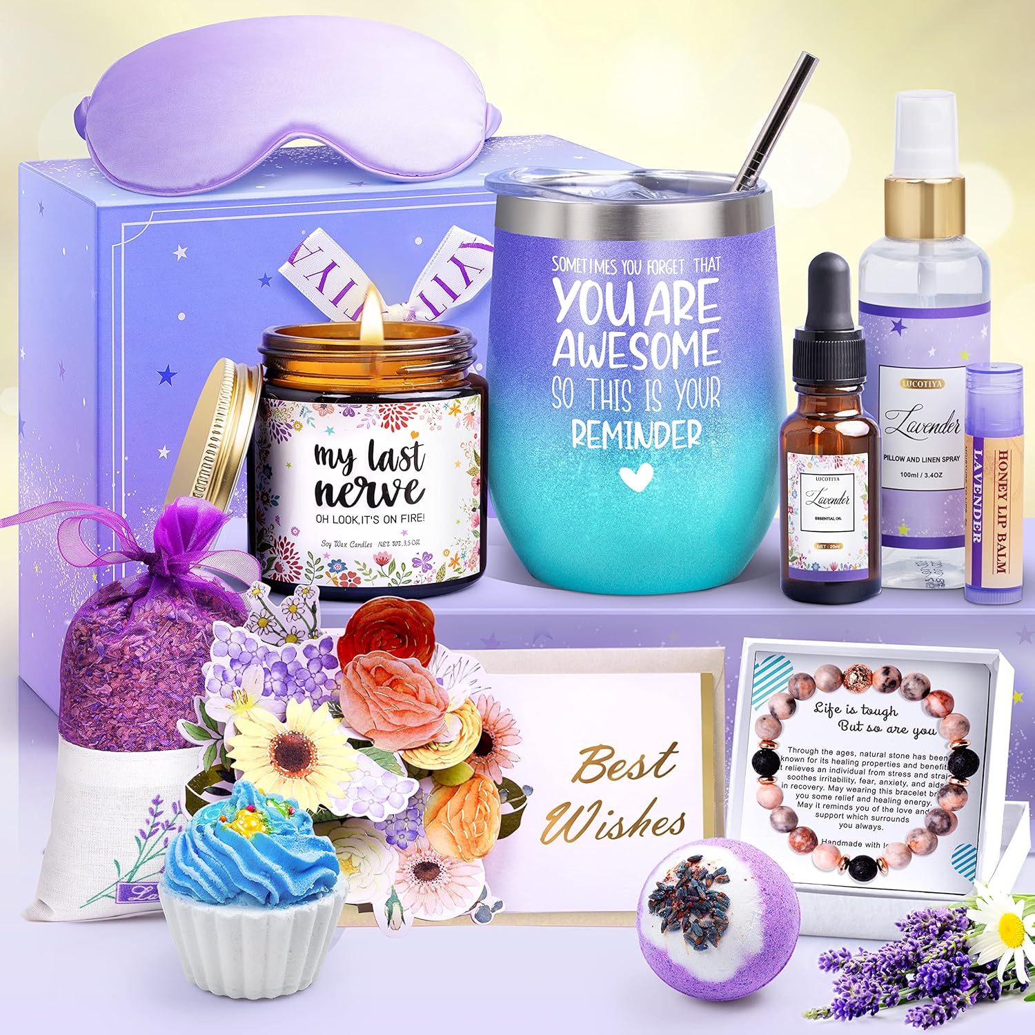 Gifts for Women, Birthday Gifts for Women Self Care Package Gifts for Women Pamper Gifts Baskets for Women Her,Friends,Mom,Wife 11 pcs Lavender Purple Gifts Mothers Day Gifts for women